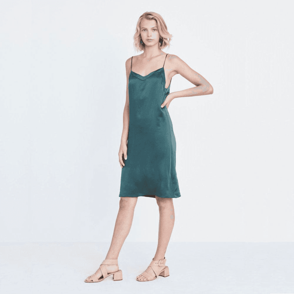 Silk V Dress in Green - Image 1