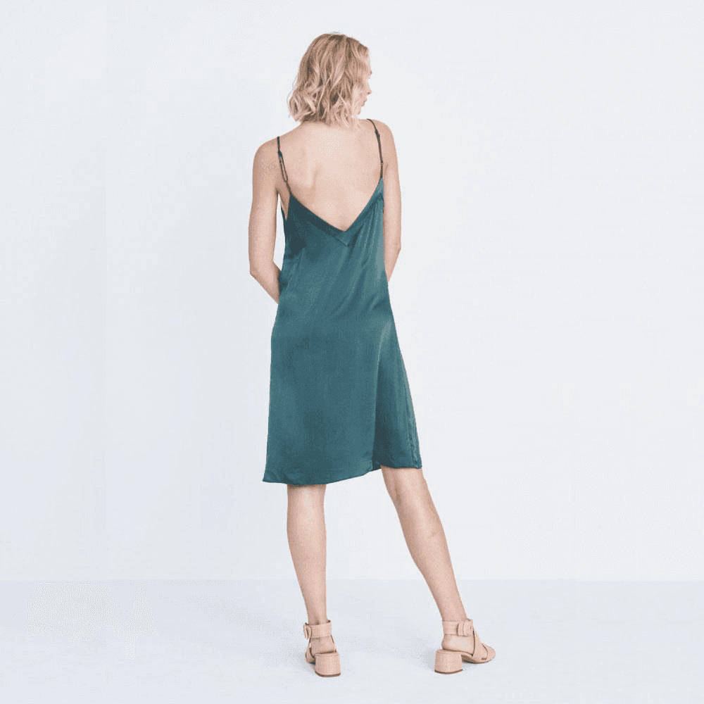 Silk V Dress in Green — Image 3