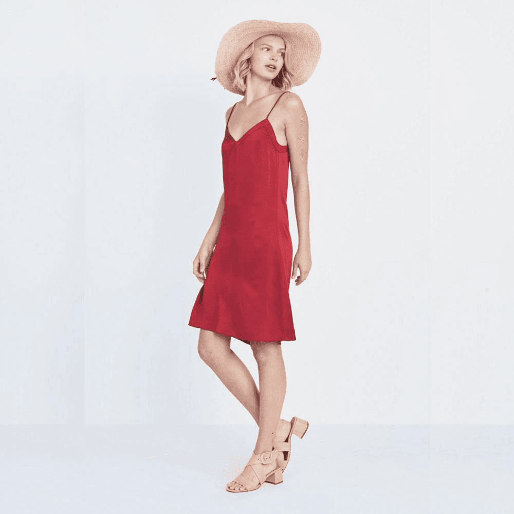 Silk V Dress in Red — Image 4