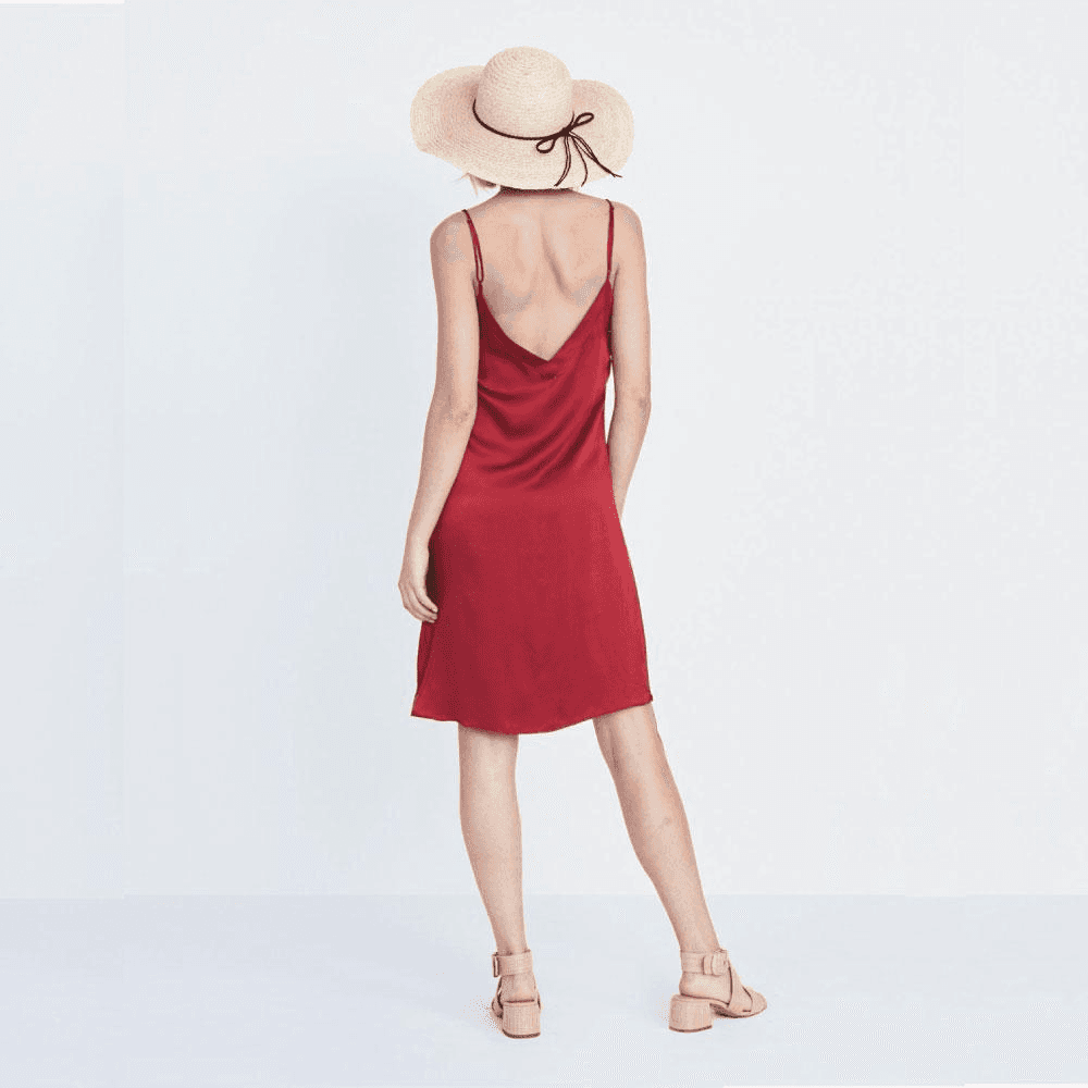 Silk V Dress in Red — Image 3