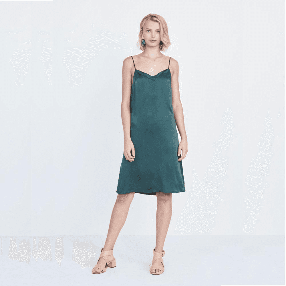 Silk V Dress in Green — Image 2