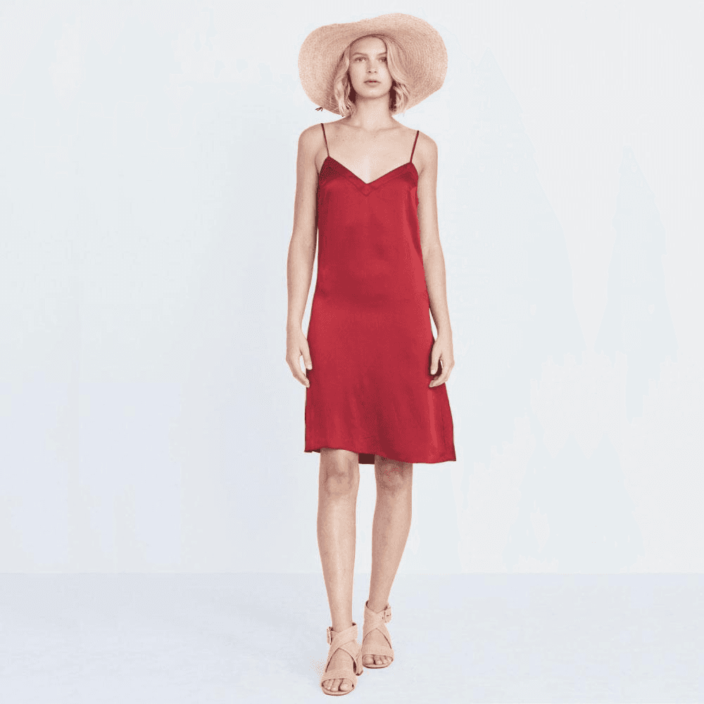 Silk V Dress in Red — Image 2