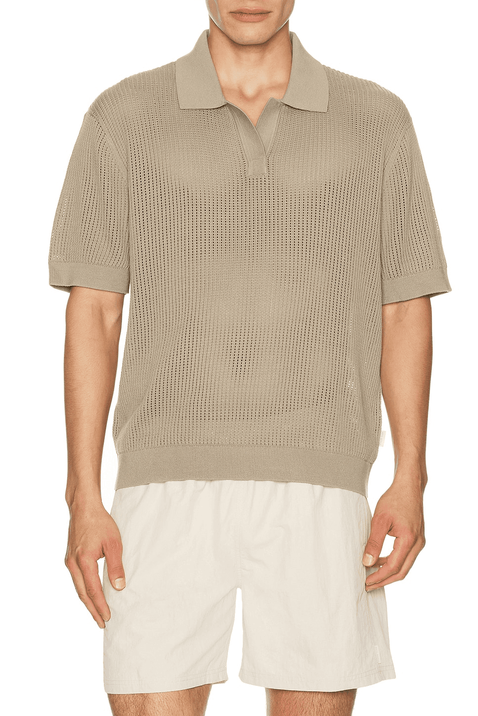 Knit Mesh Johnny Collar Polo - Image 1