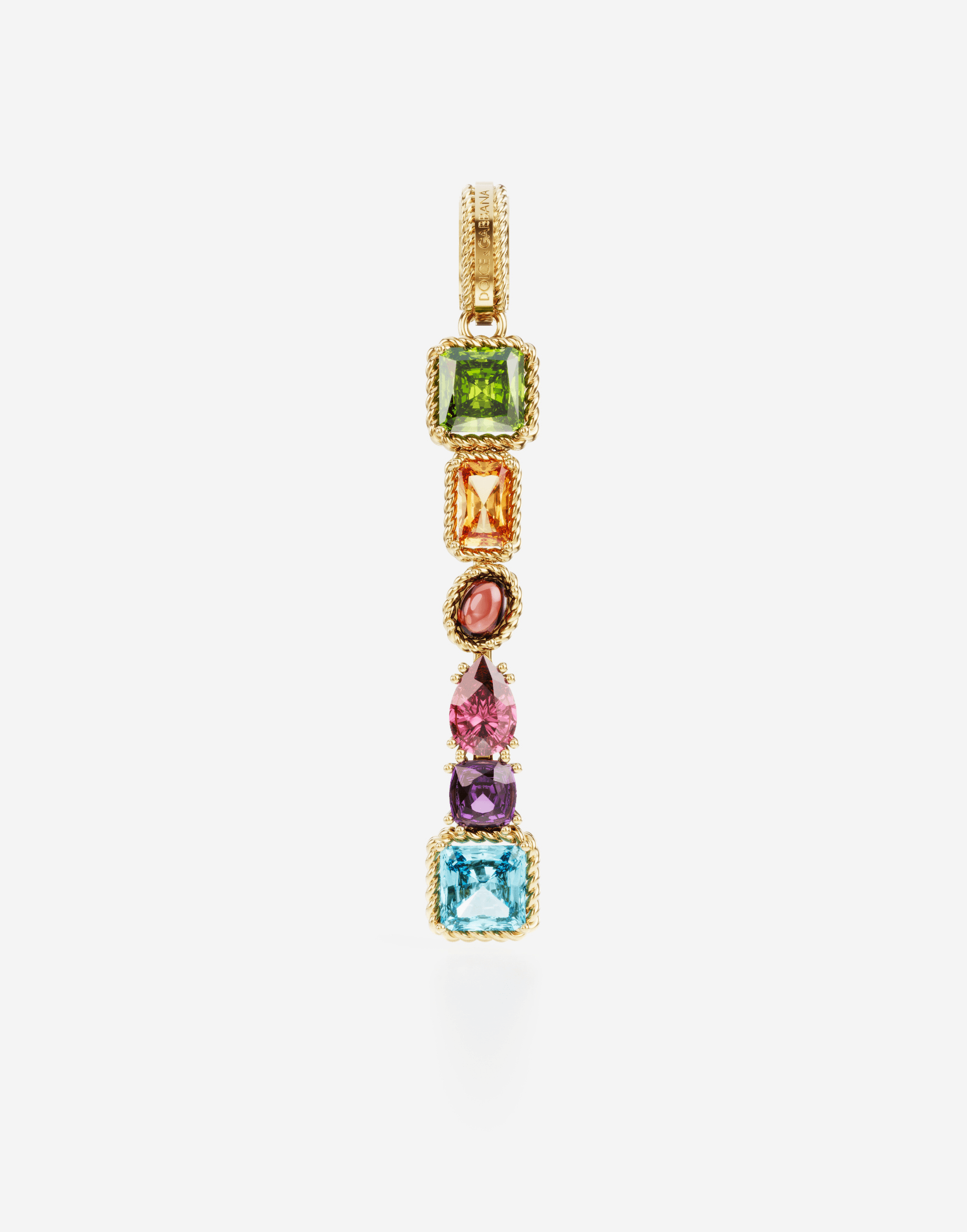 Alphabet I charm in 18-karat yellow gold with multicolored gemstones