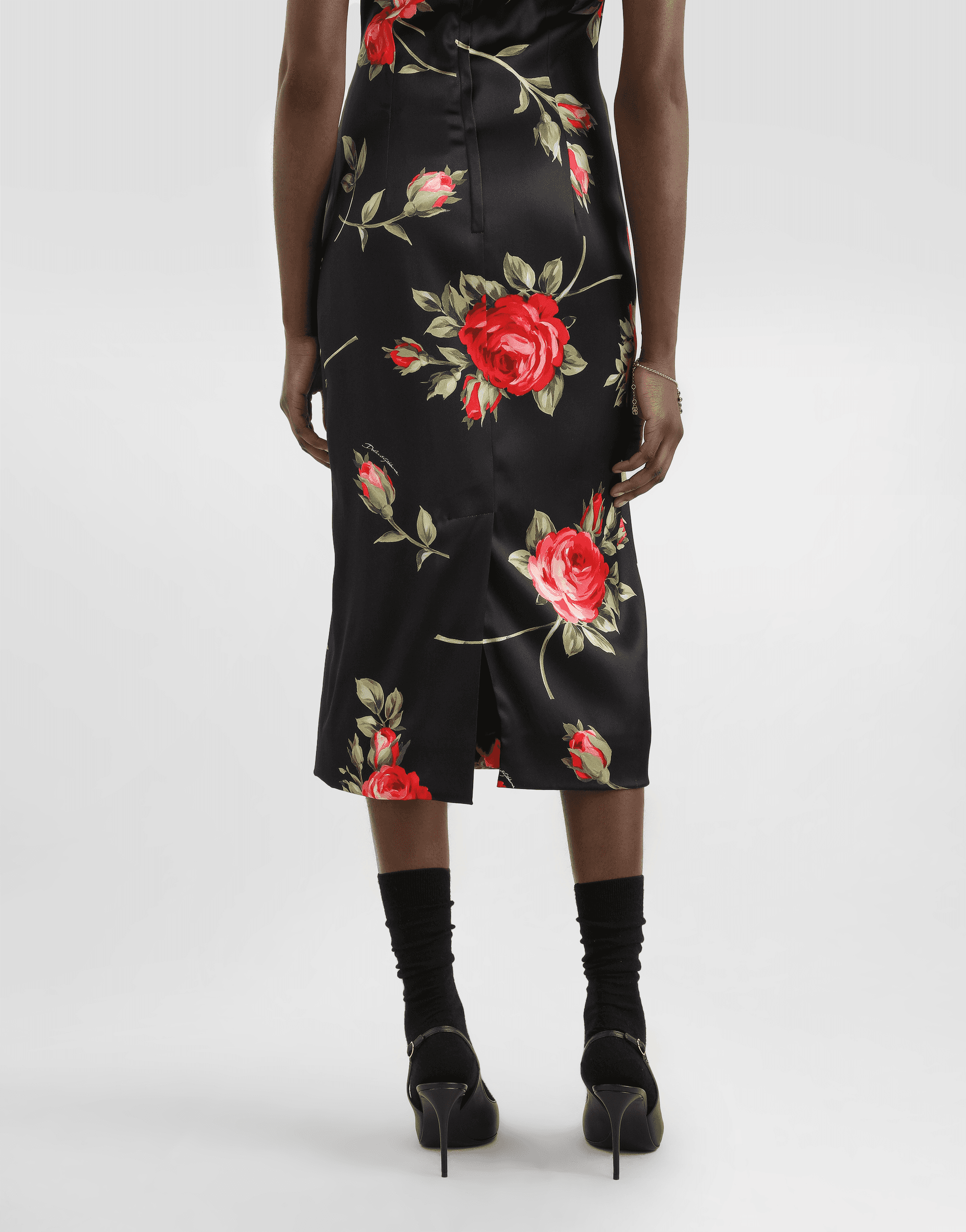 Rose bouquet-print satin dress — Image 3