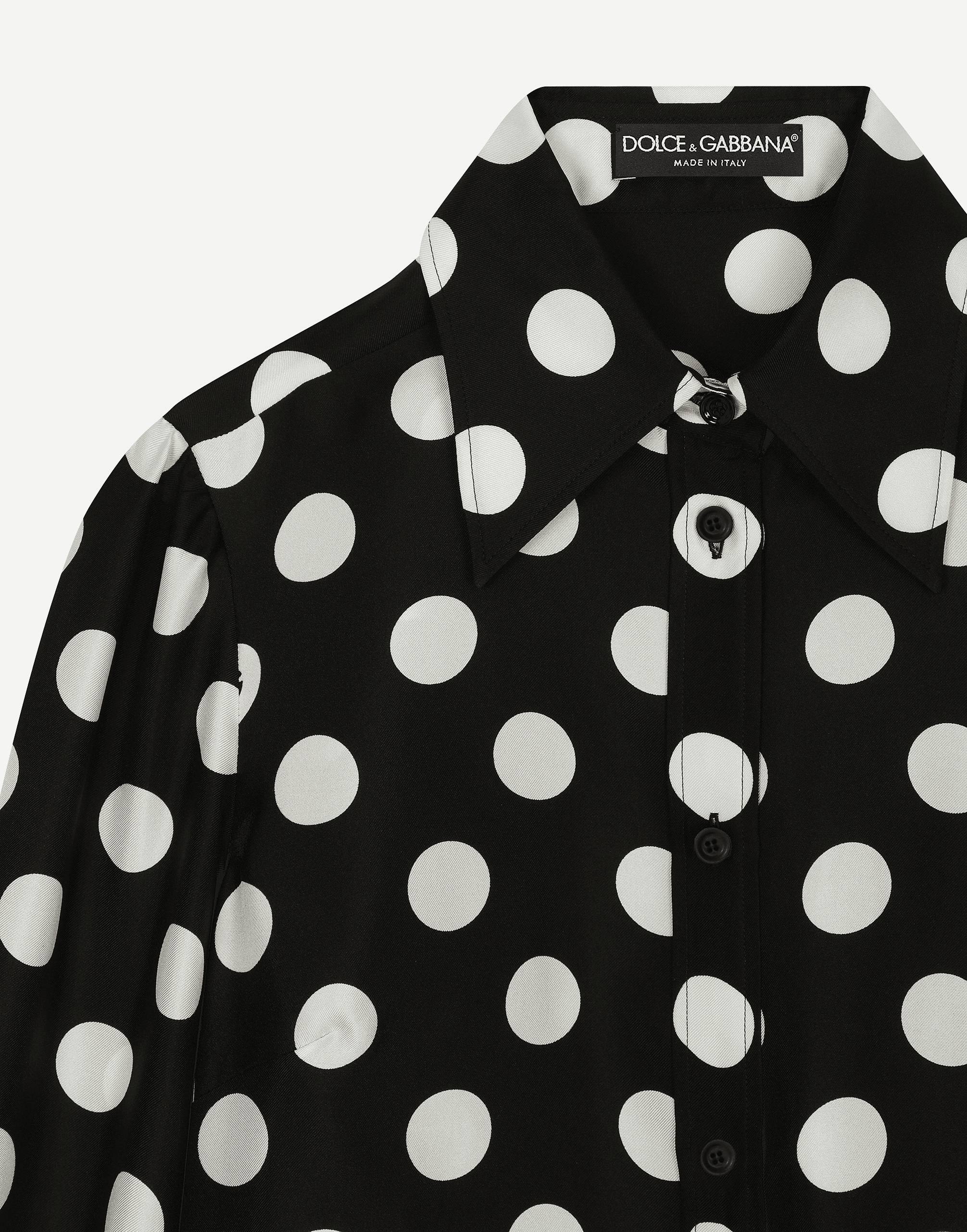Silk twill shirt with polka-dot print — Image 2