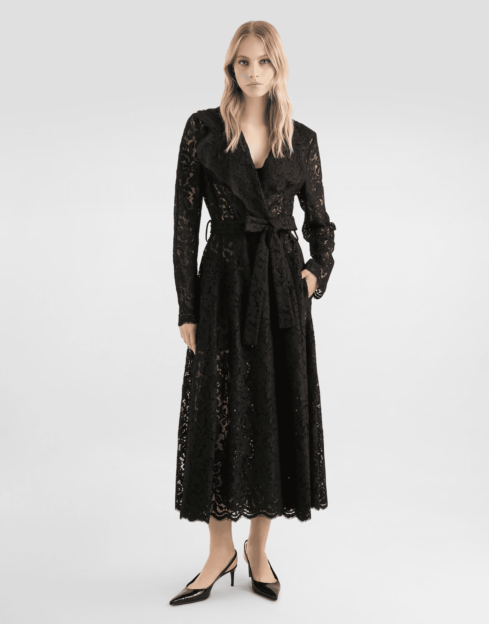 Long double-breasted cordonetto lace coat — Image 5