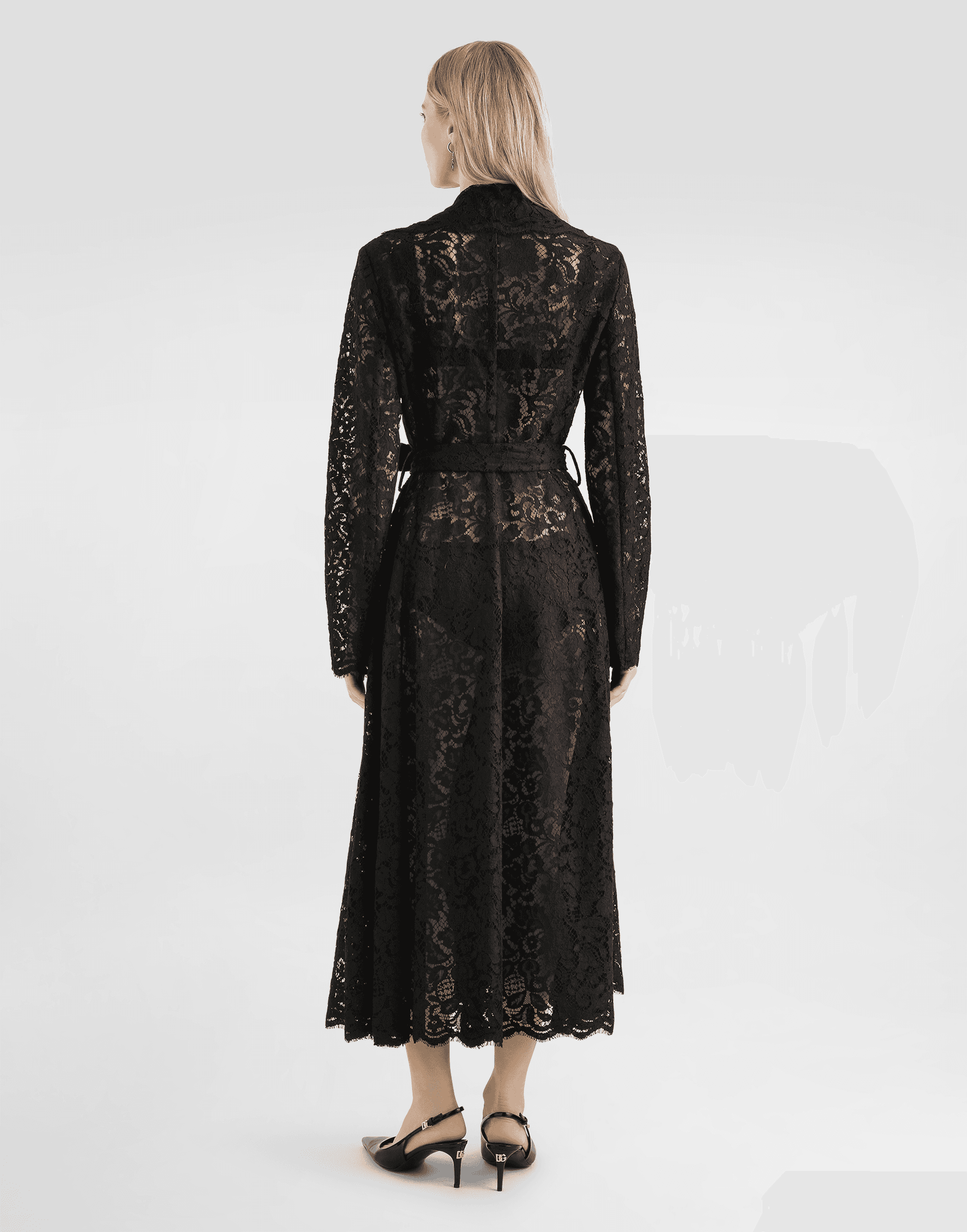 Long double-breasted cordonetto lace coat — Image 4