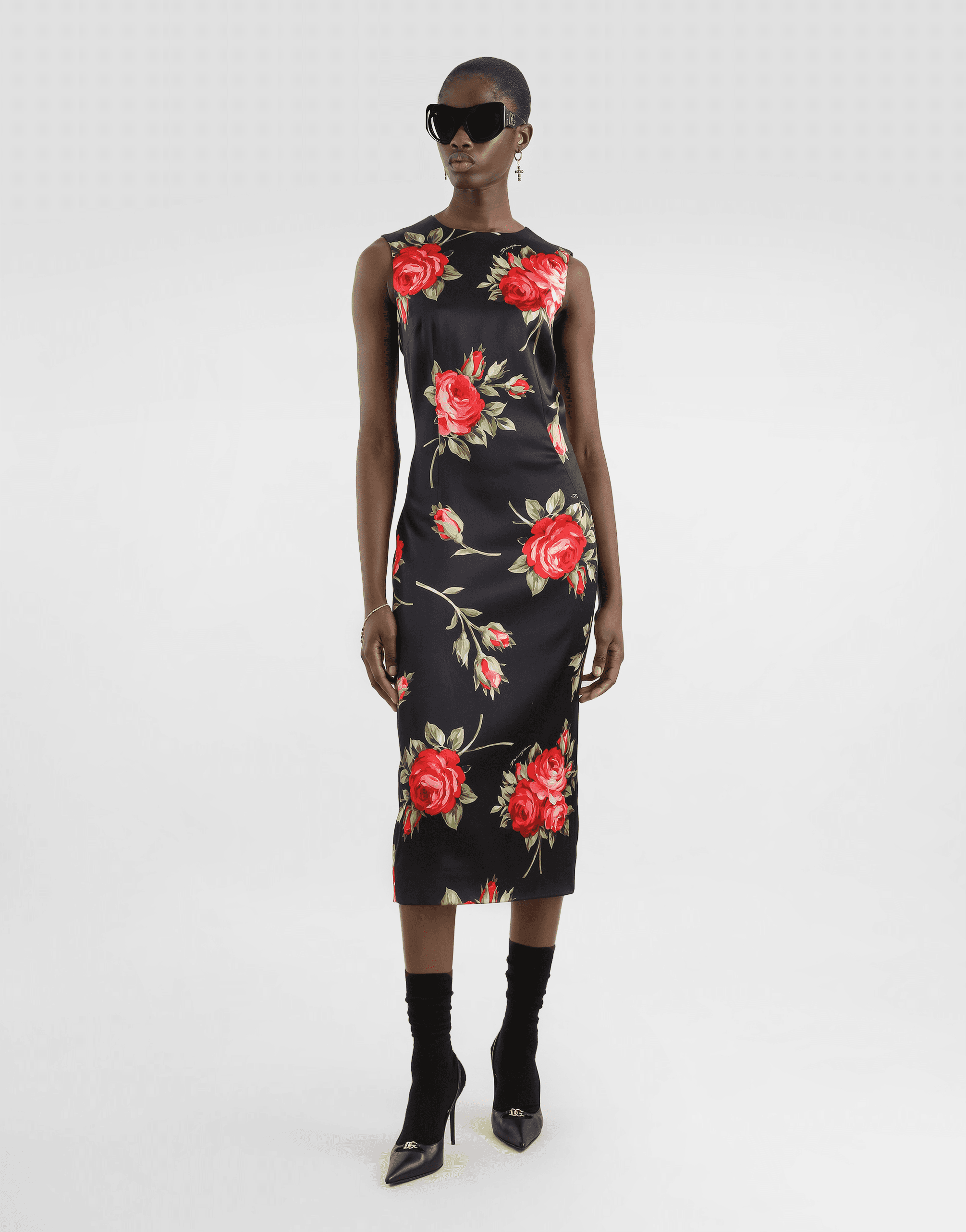 Rose bouquet-print satin dress — Image 4