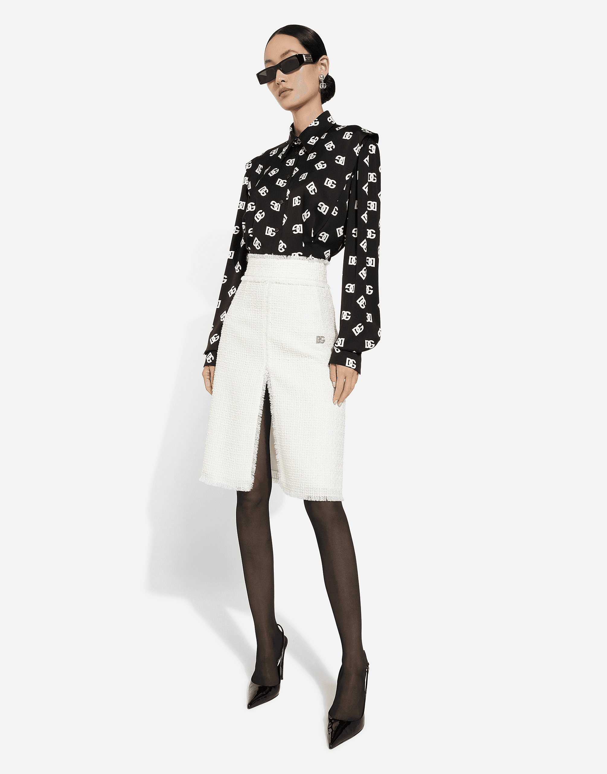 Raschel tweed midi skirt with central slit — Image 5