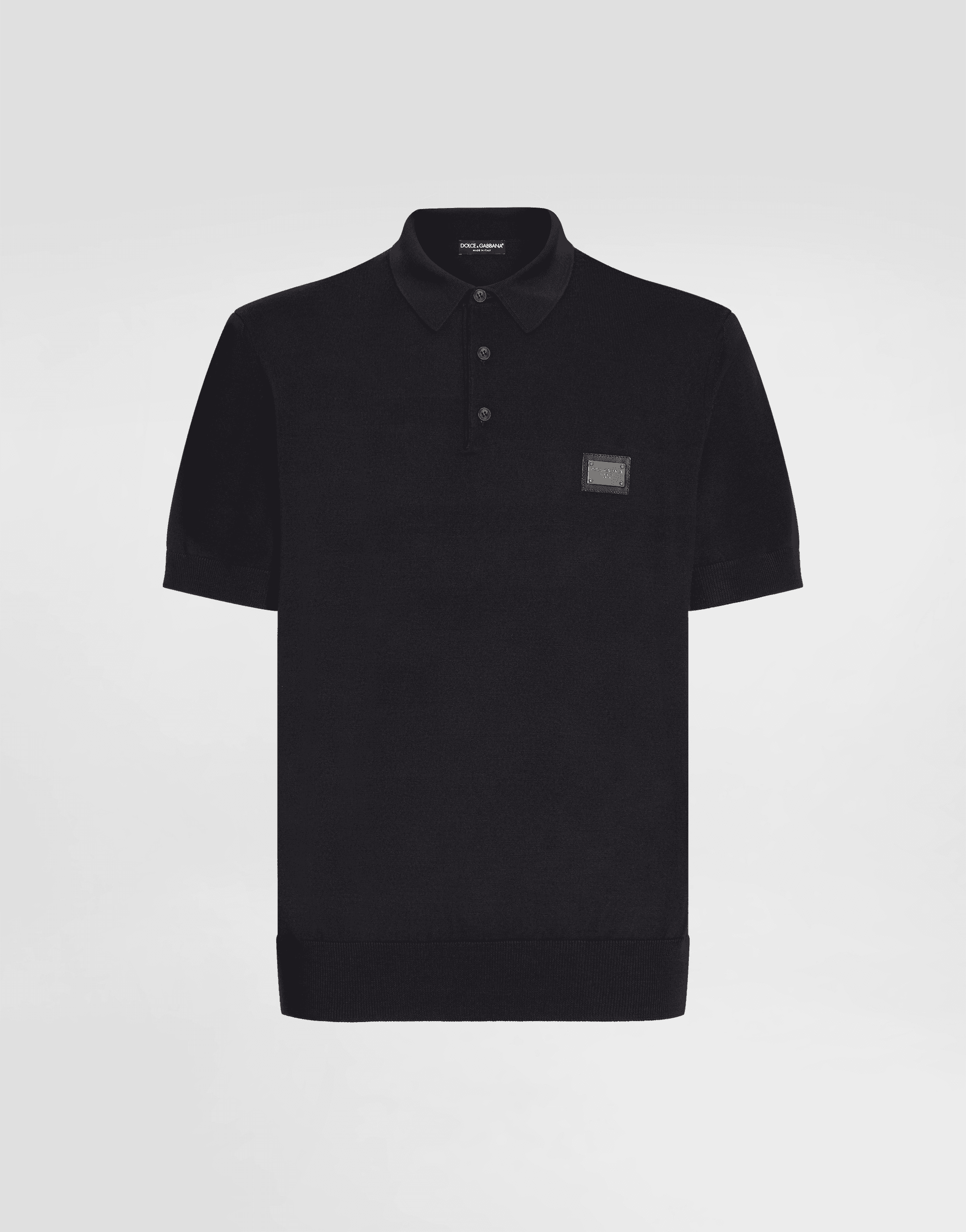 Wool polo-shirt with branded tag
