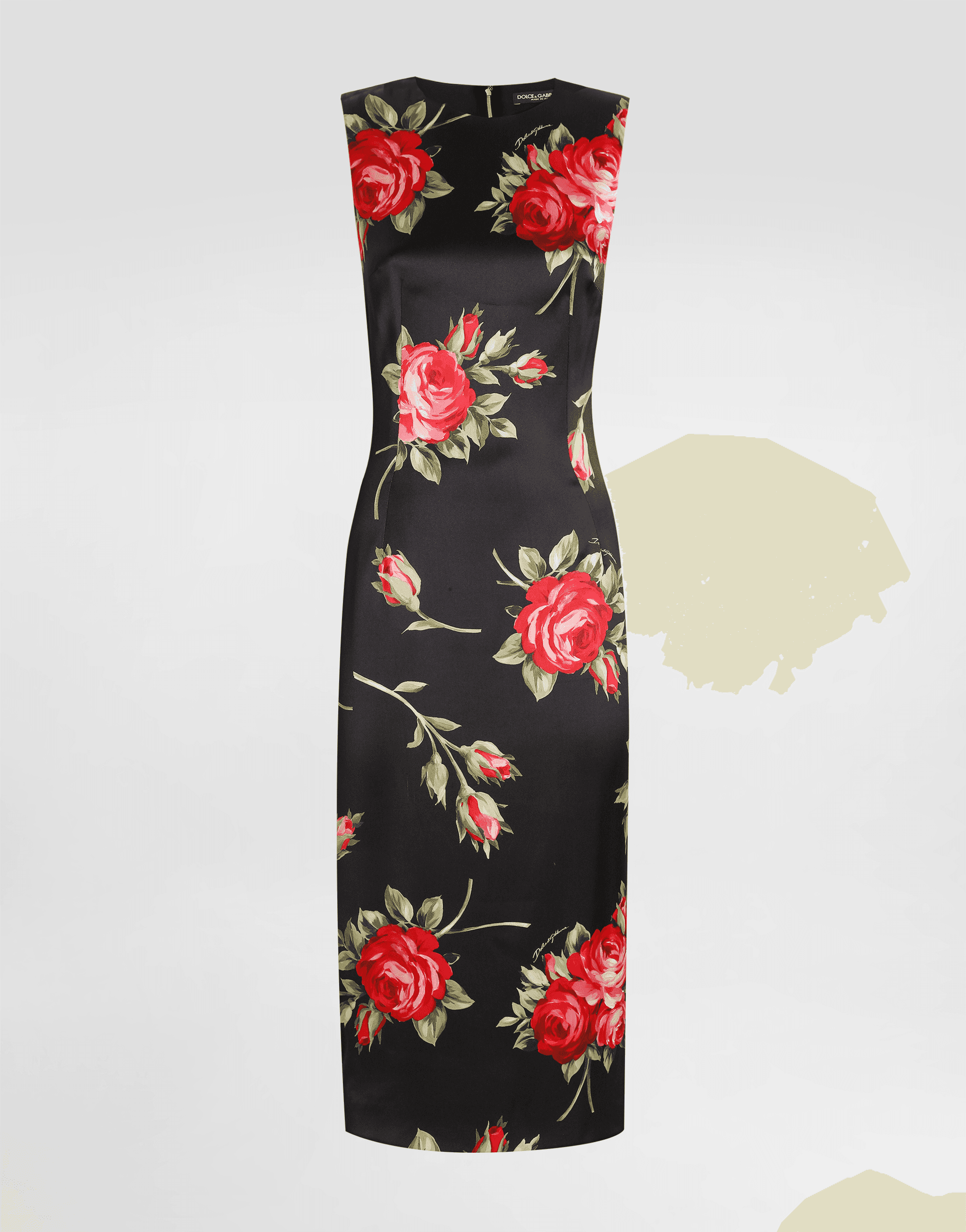 Rose bouquet-print satin dress