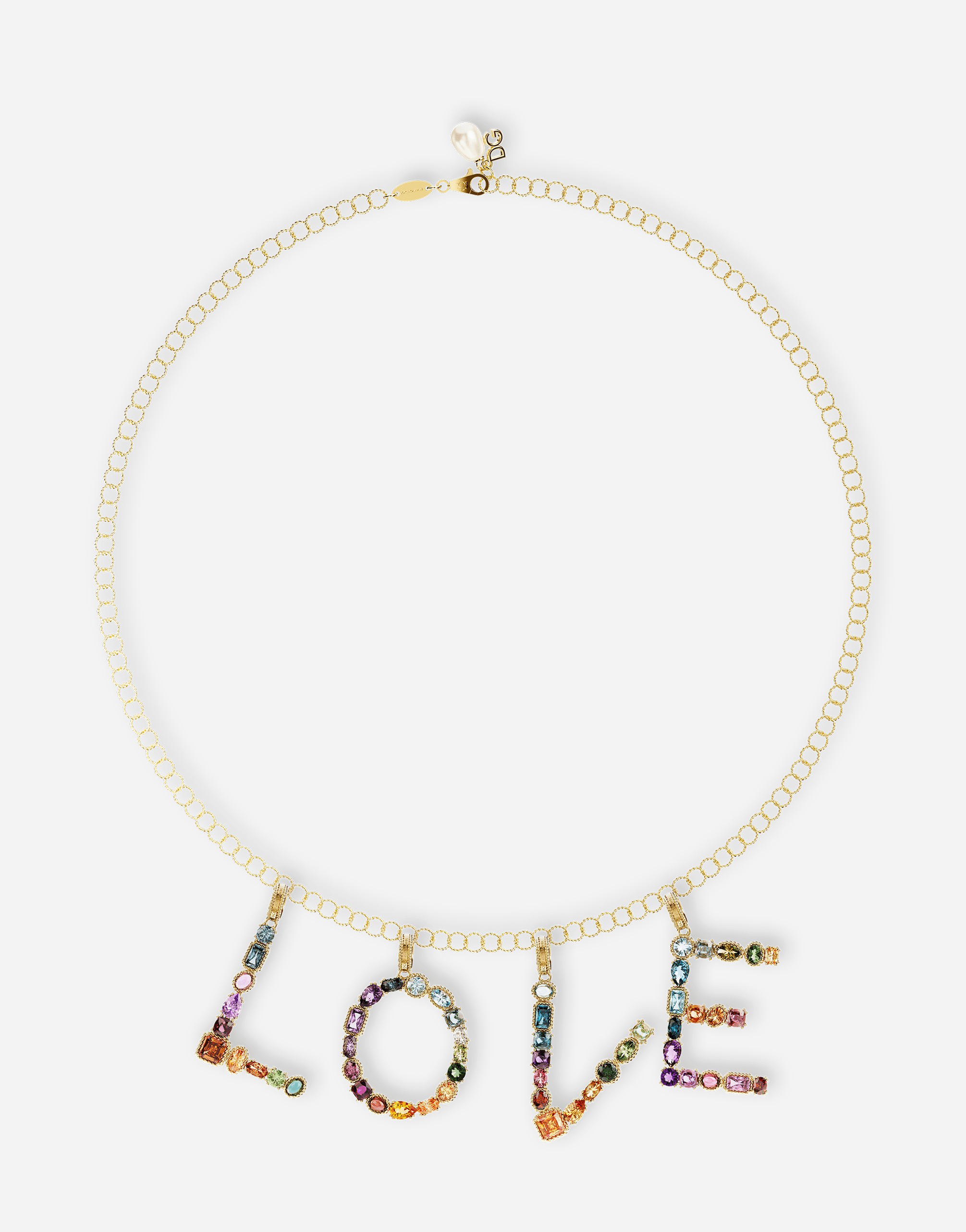 Alphabet I charm in 18-karat yellow gold with multicolored gemstones — Image 3
