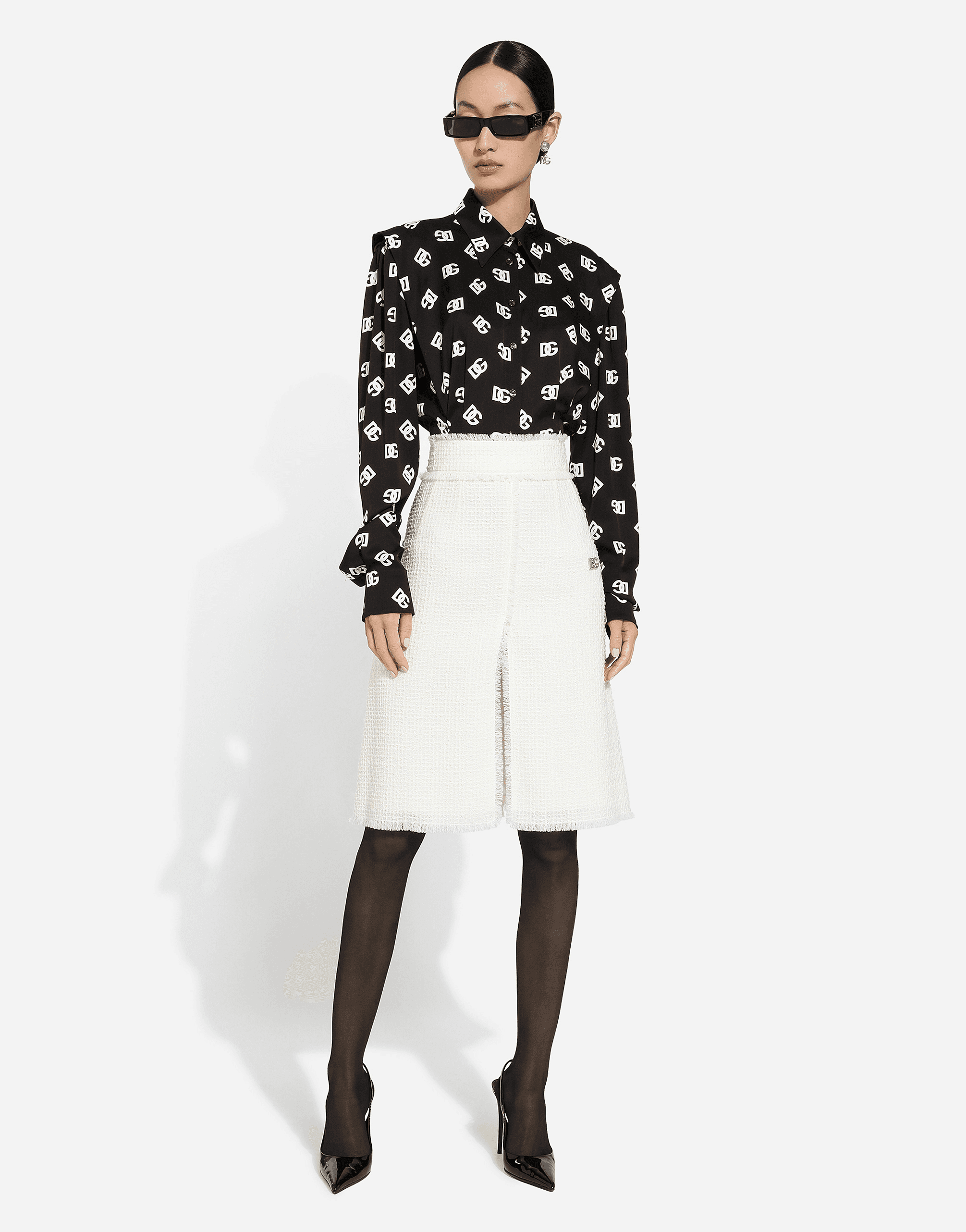 Raschel tweed midi skirt with central slit — Image 3