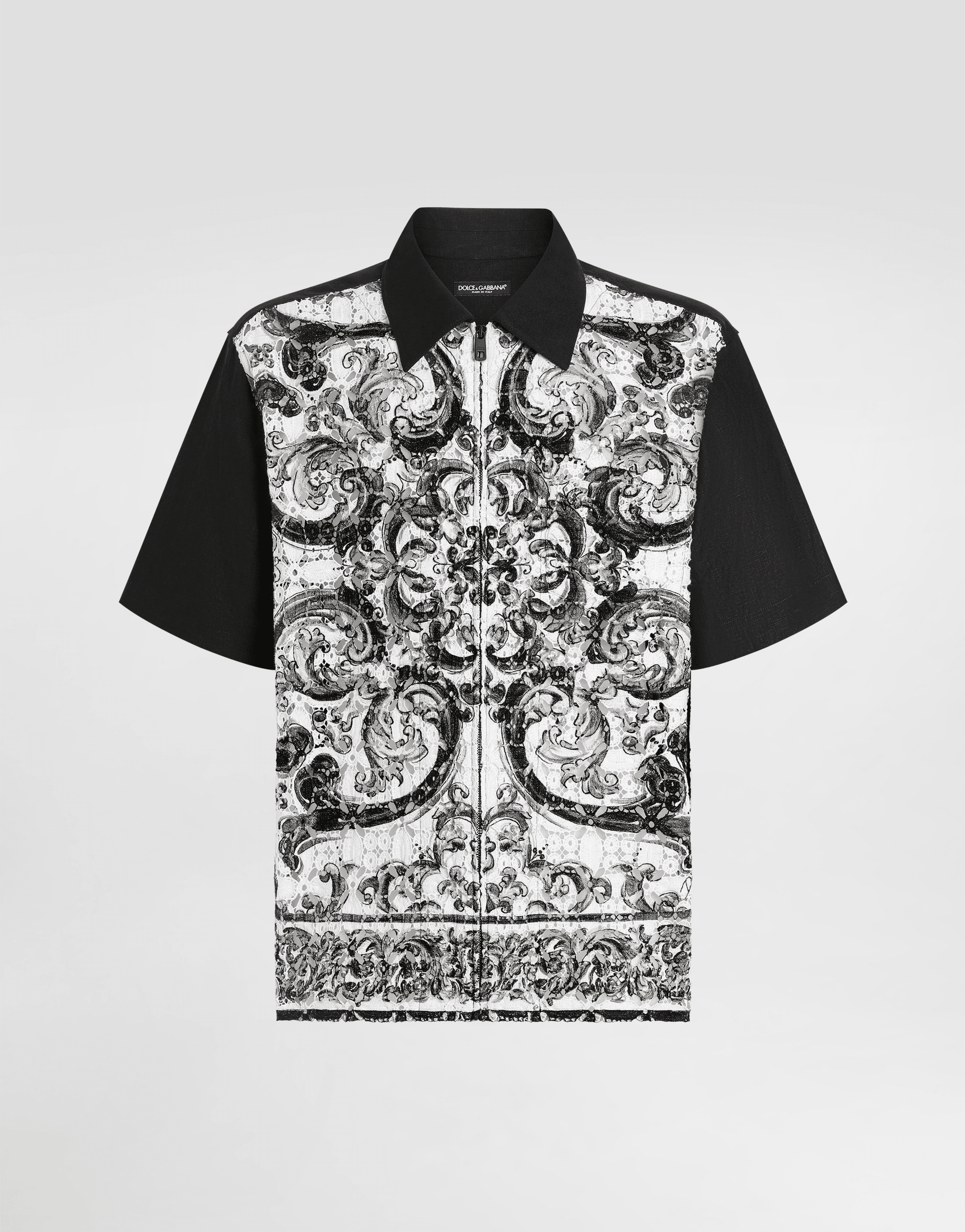Majolica-print hawaii crochet lace shirt