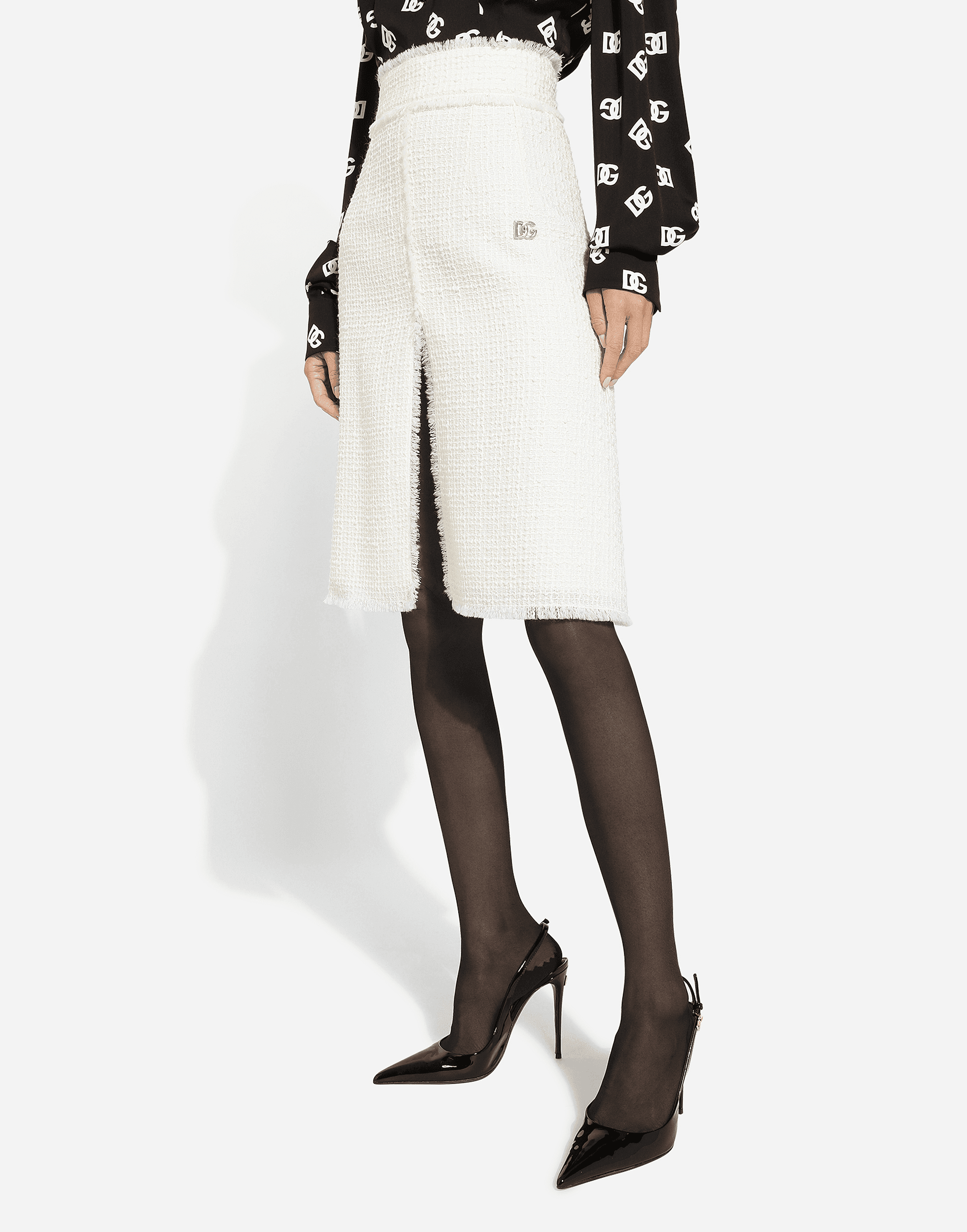Raschel tweed midi skirt with central slit — Image 2
