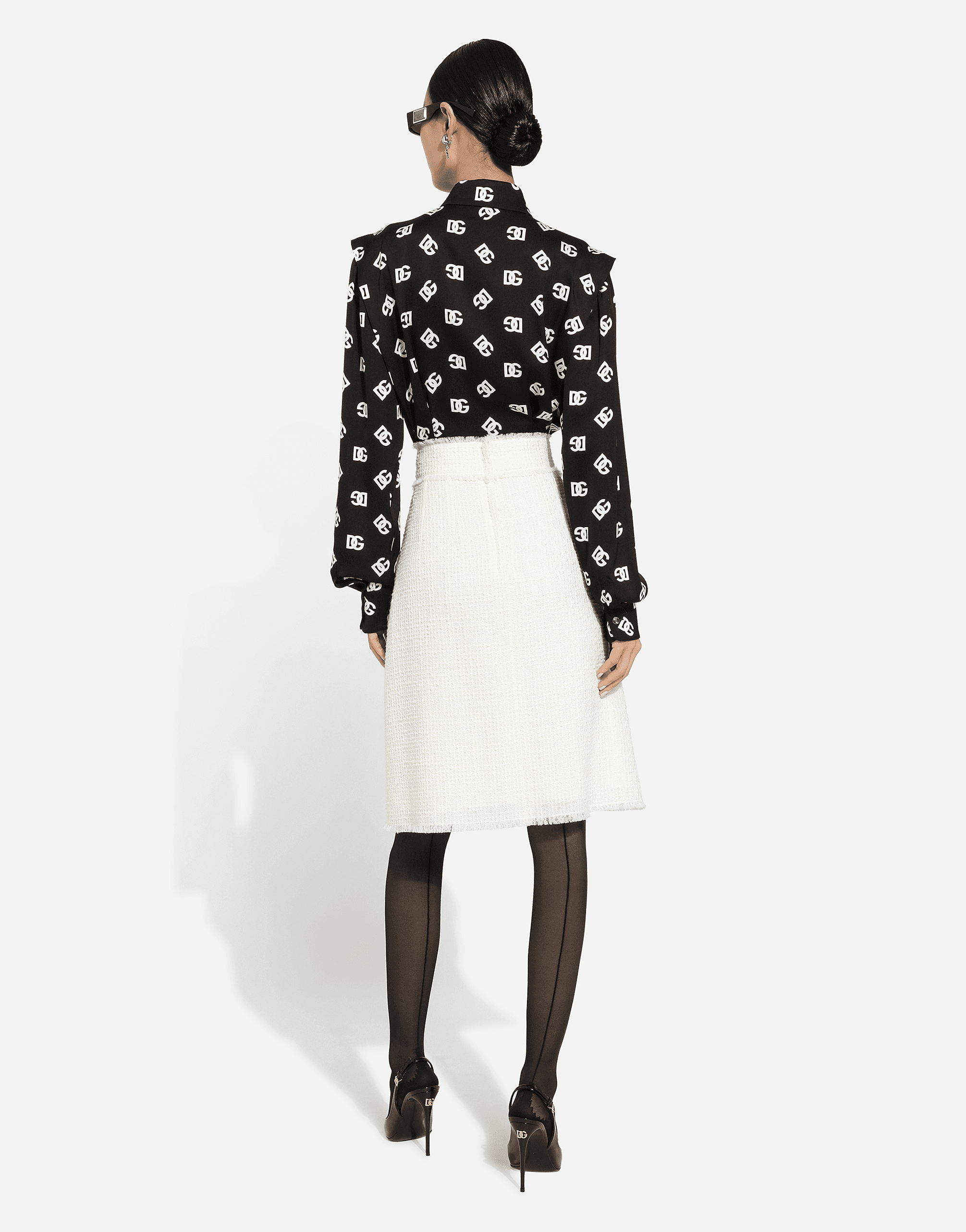 Raschel tweed midi skirt with central slit — Image 4