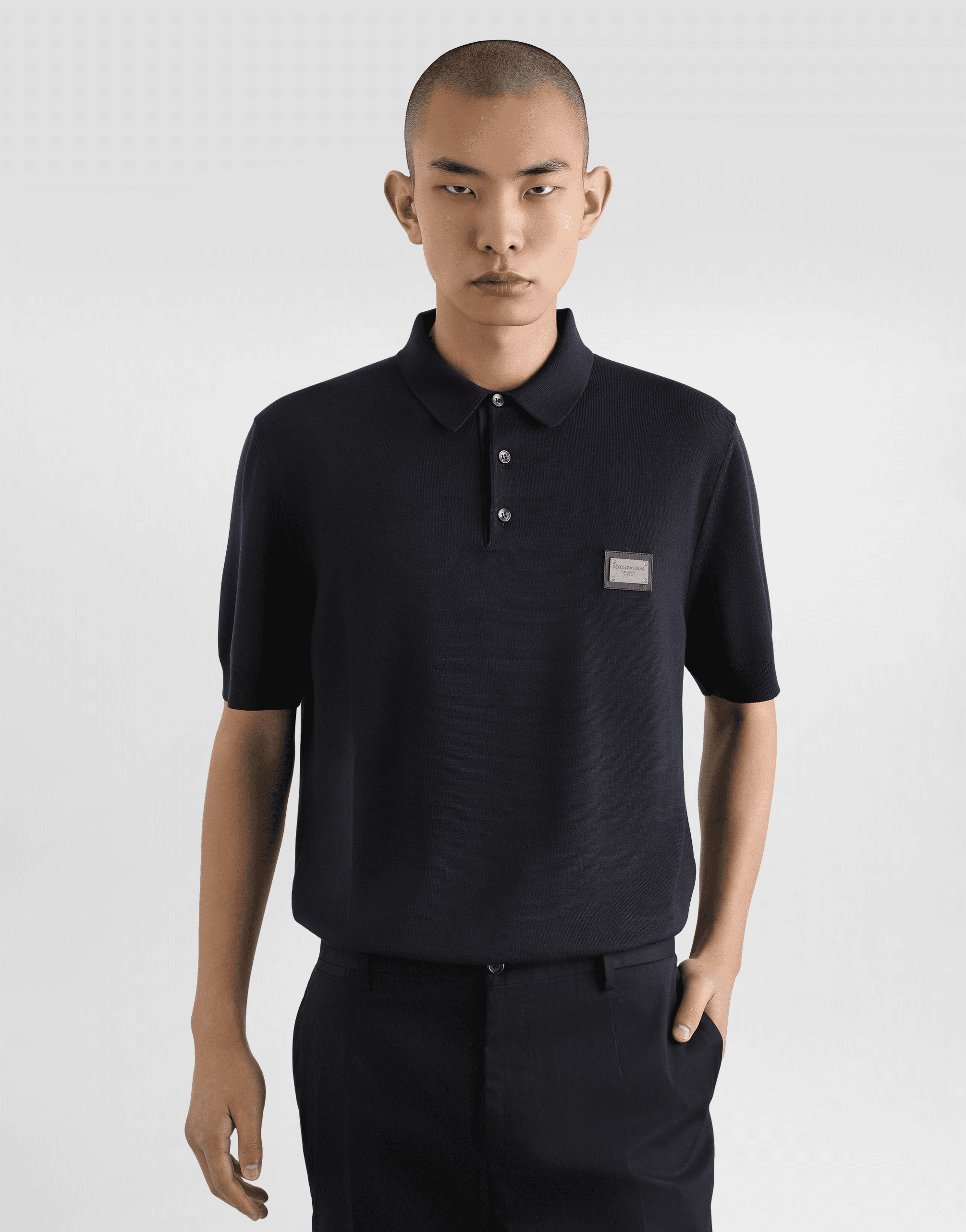 Wool polo-shirt with branded tag — Image 3