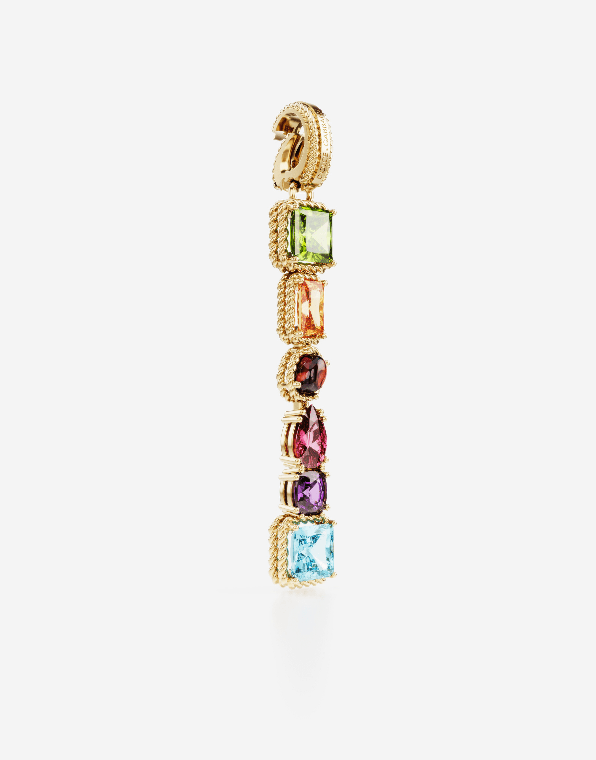 Alphabet I charm in 18-karat yellow gold with multicolored gemstones — Image 4