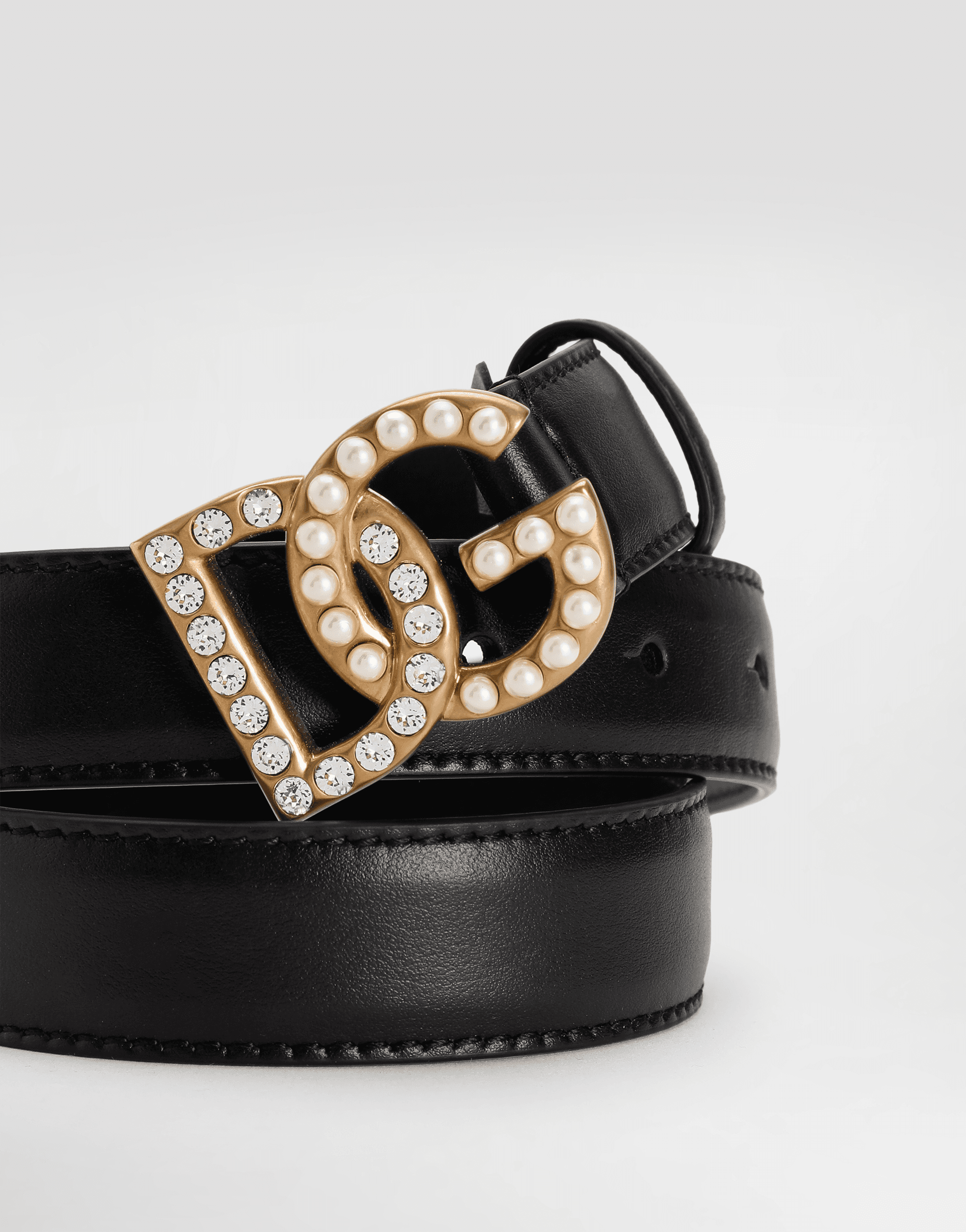 Calfskin belt with DG logo with rhinestones and pearls — Image 2