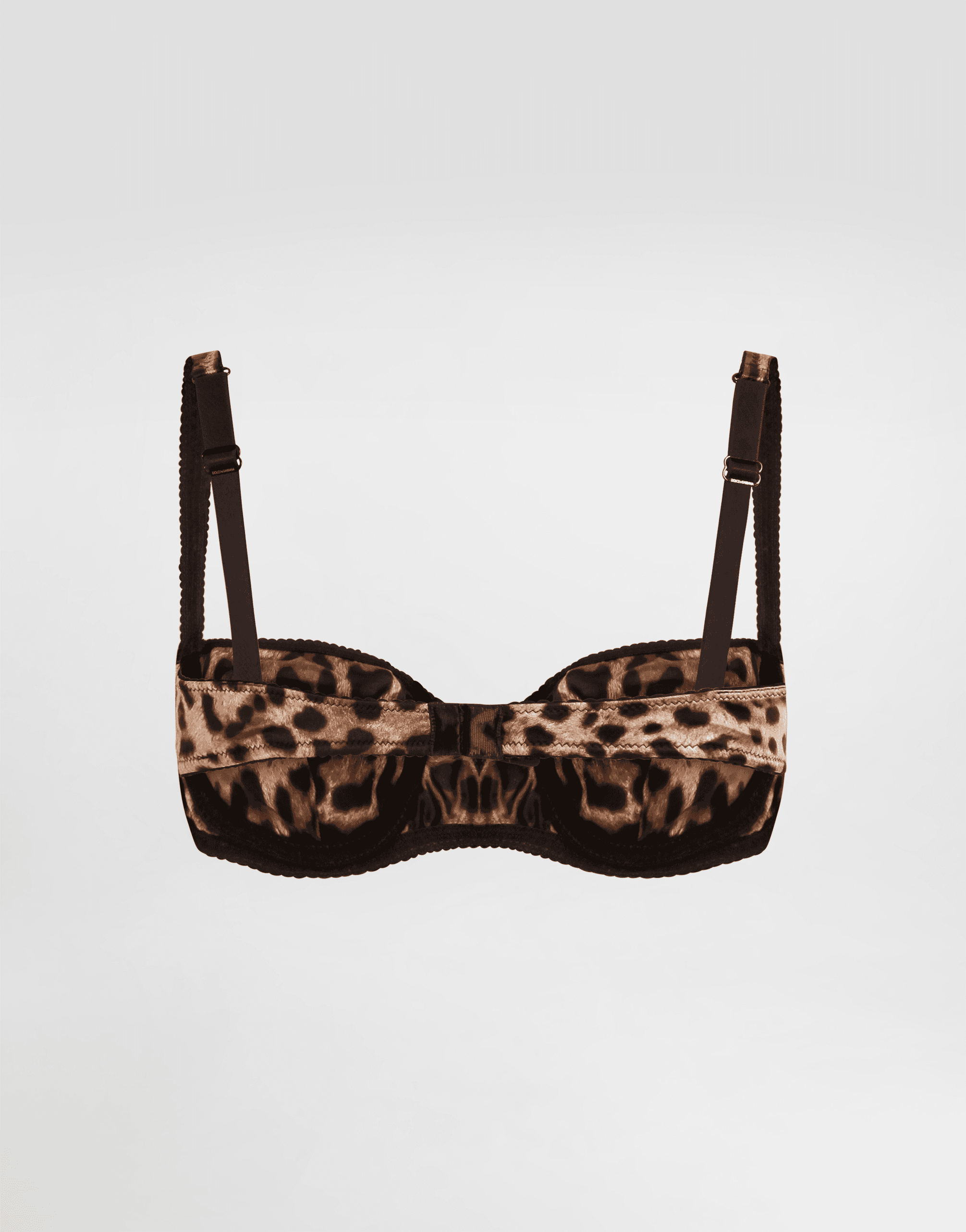 Leopard-print satin balconette bra with lace detailing — Image 2