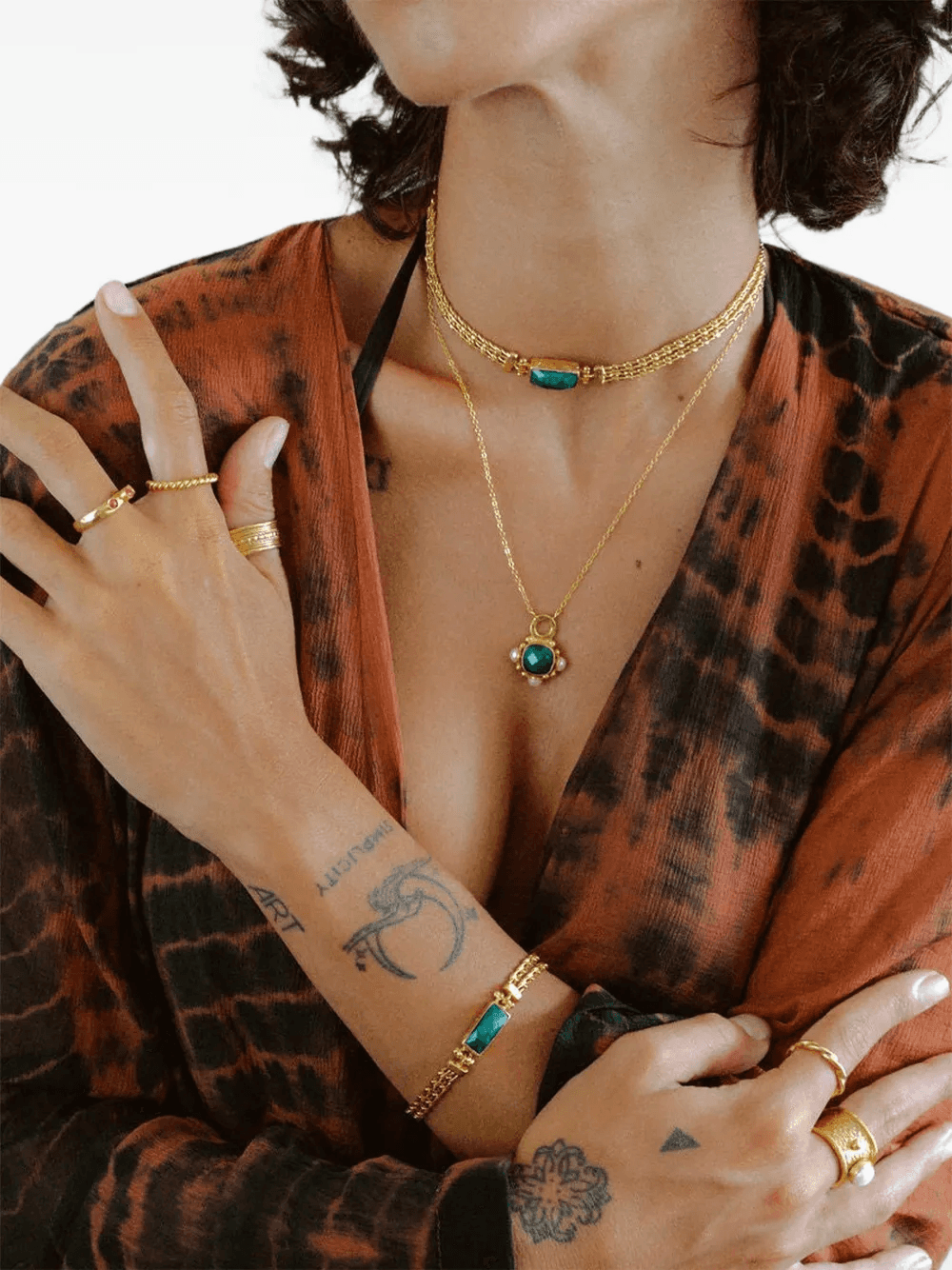 Esther emerald pearl pendant necklace — Image 3