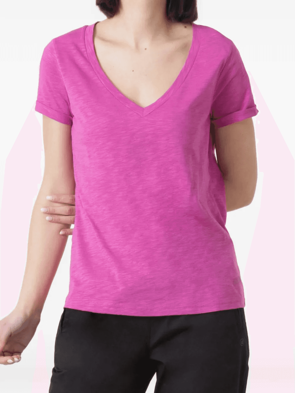 slub-texture V-neck T-shirt - Image 1