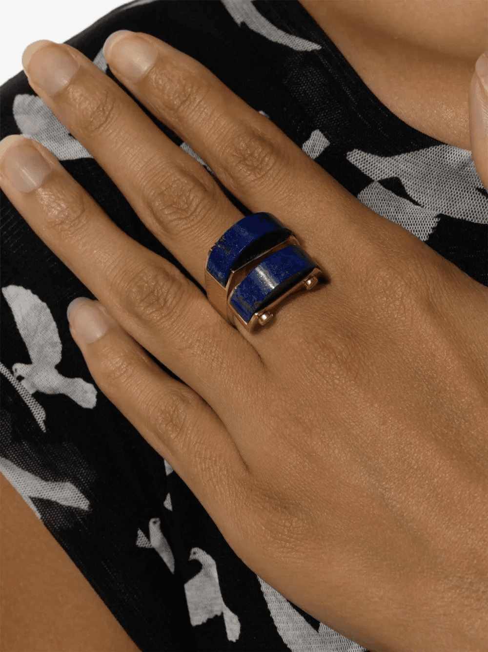 18K yellow gold Doppio Arco lapis lazuli ring — Image 2
