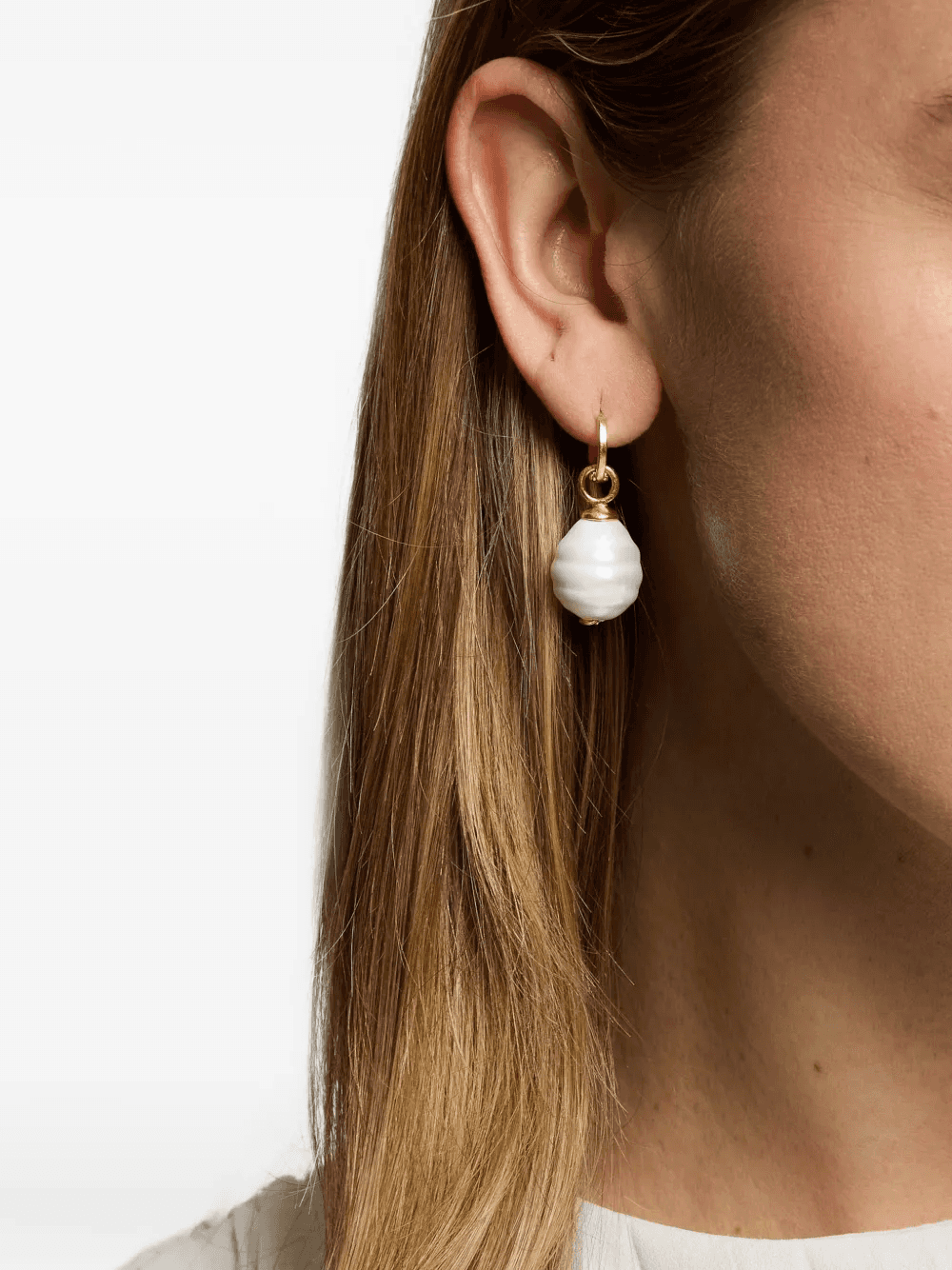 Ava pearl drop huggie earrings — Image 3