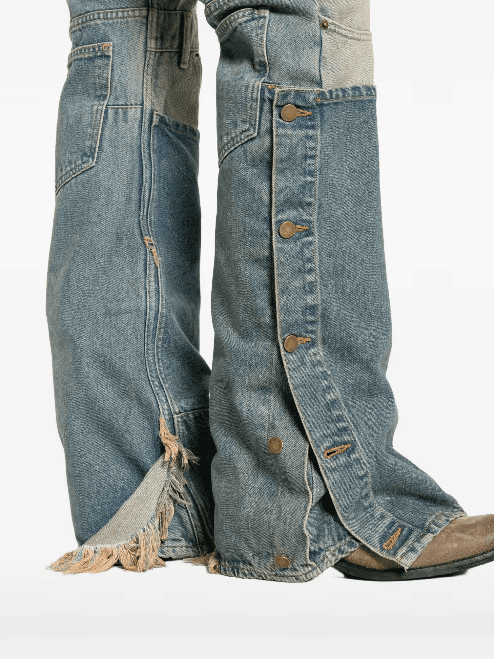 patchwork-panel frayed jeans — Image 2
