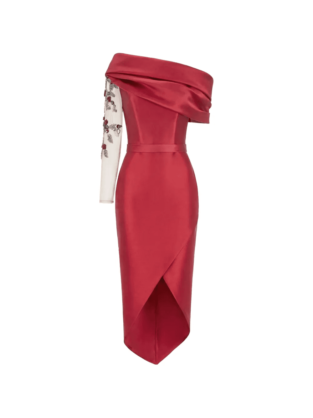 embroidered-sleeve wrap-skirt midi dress - Image 1