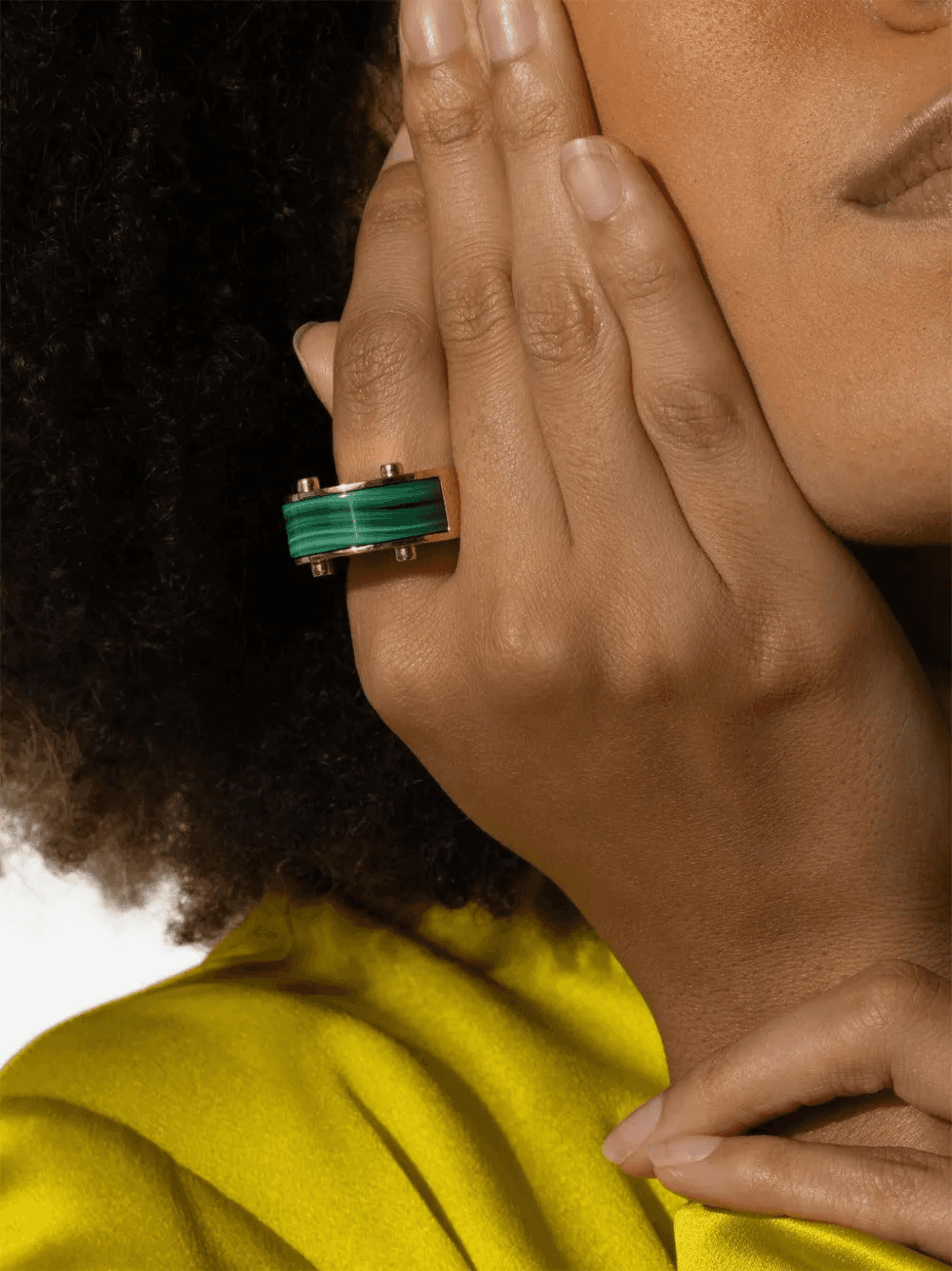 18K yellow gold Luna Curve malachite and diamond ring — Image 2
