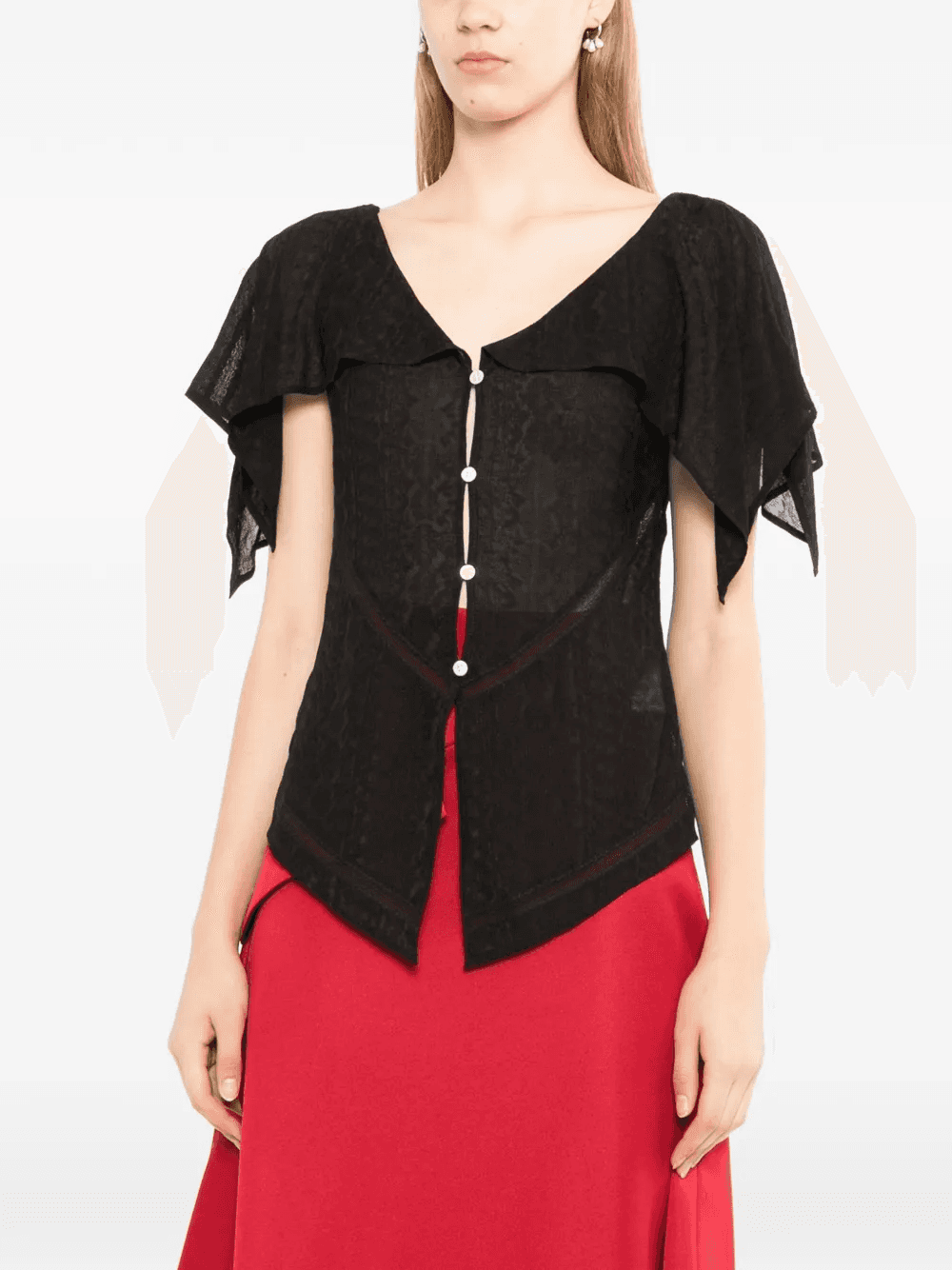 ruffled-sleeve button-up blouse — Image 3