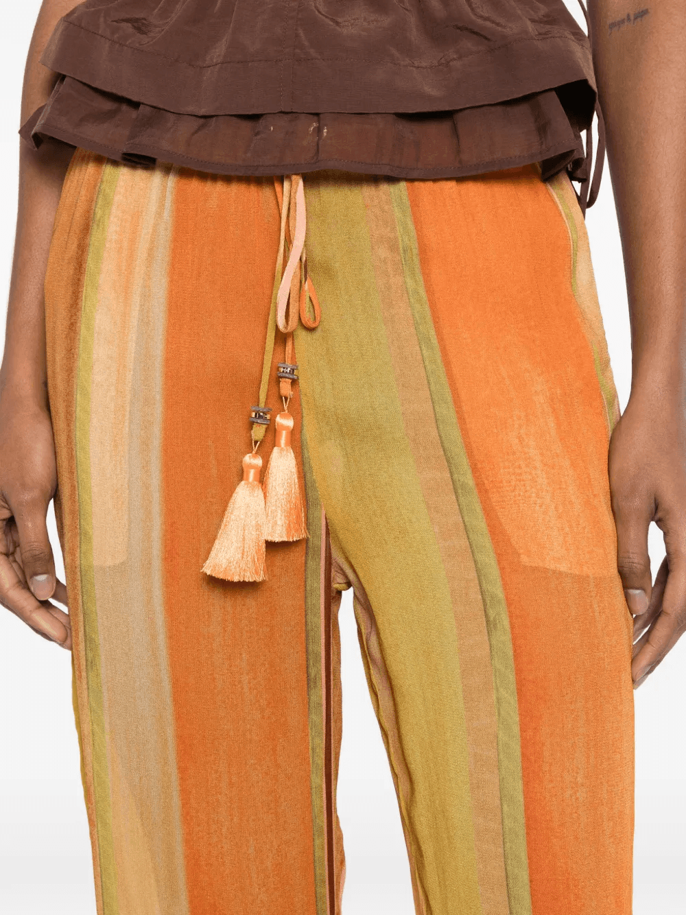striped tassel-detail trousers — Image 2
