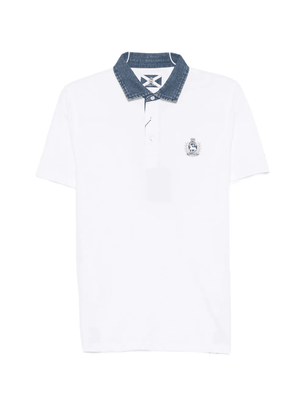 Avvocato denim-collar crest-patch polo shirt - Image 1