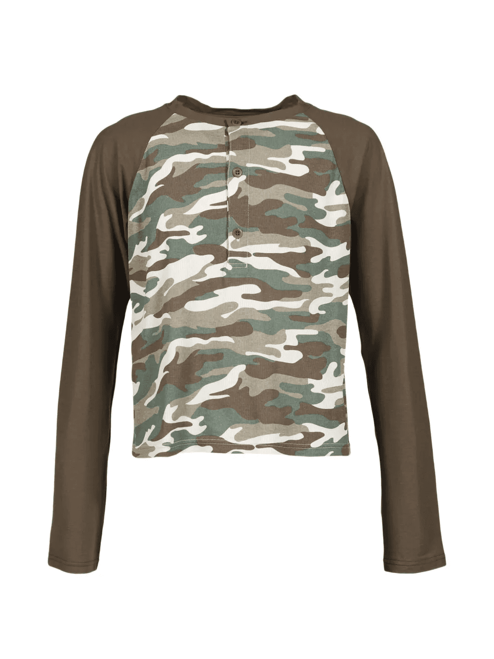 Henley camouflage-print raglan-sleeved T-shirt - Image 1