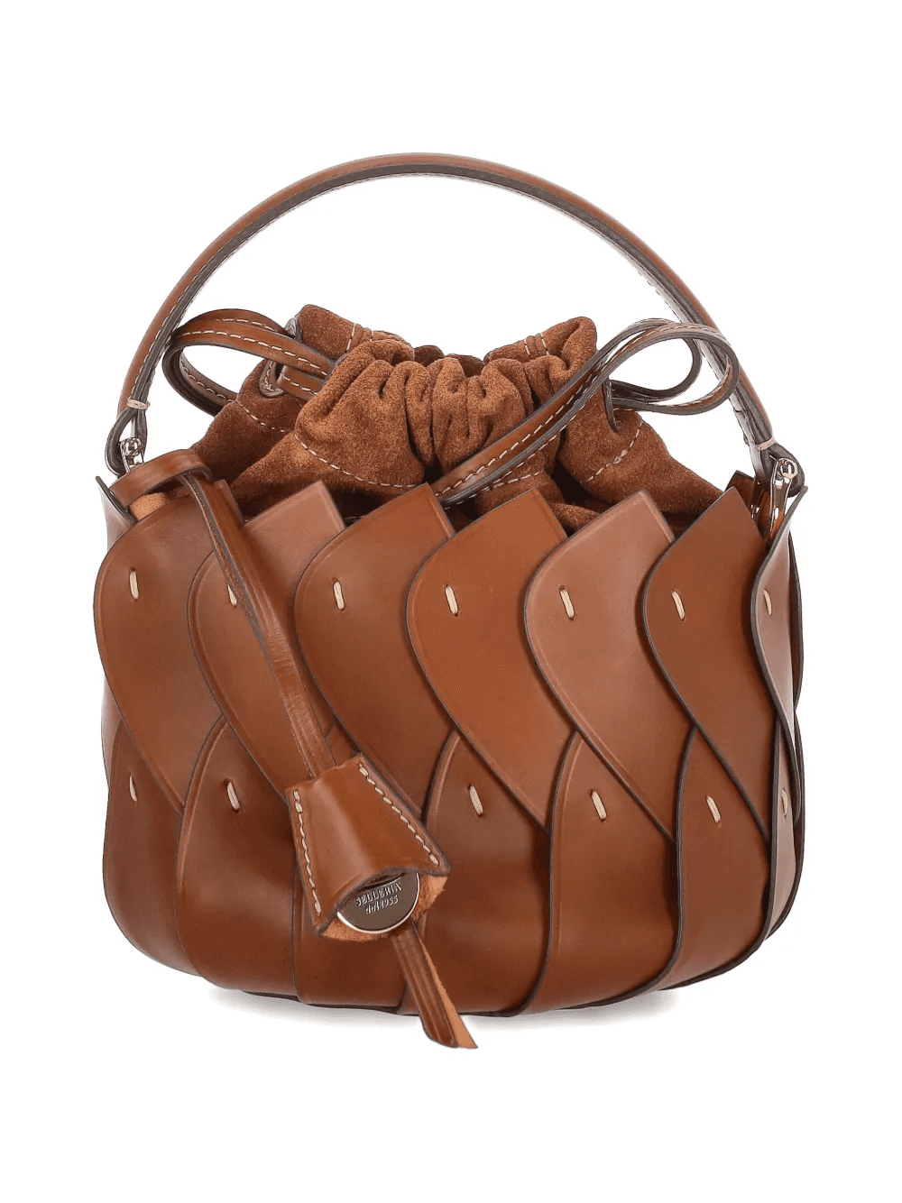 woven-design drawstring bucket bag - Image 1