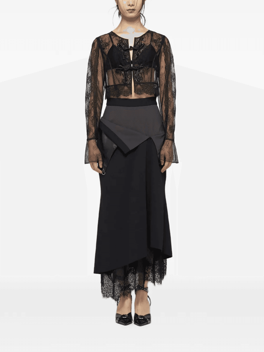lace-trim maxi layered skirt — Image 4