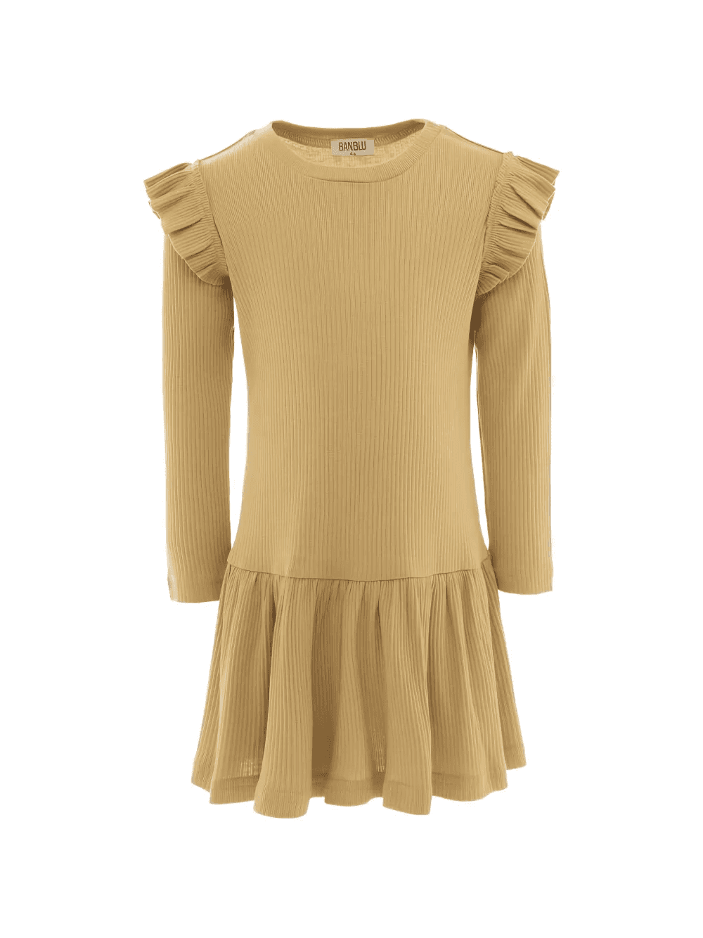 ruffled ribbed long-sleeve cotton dress