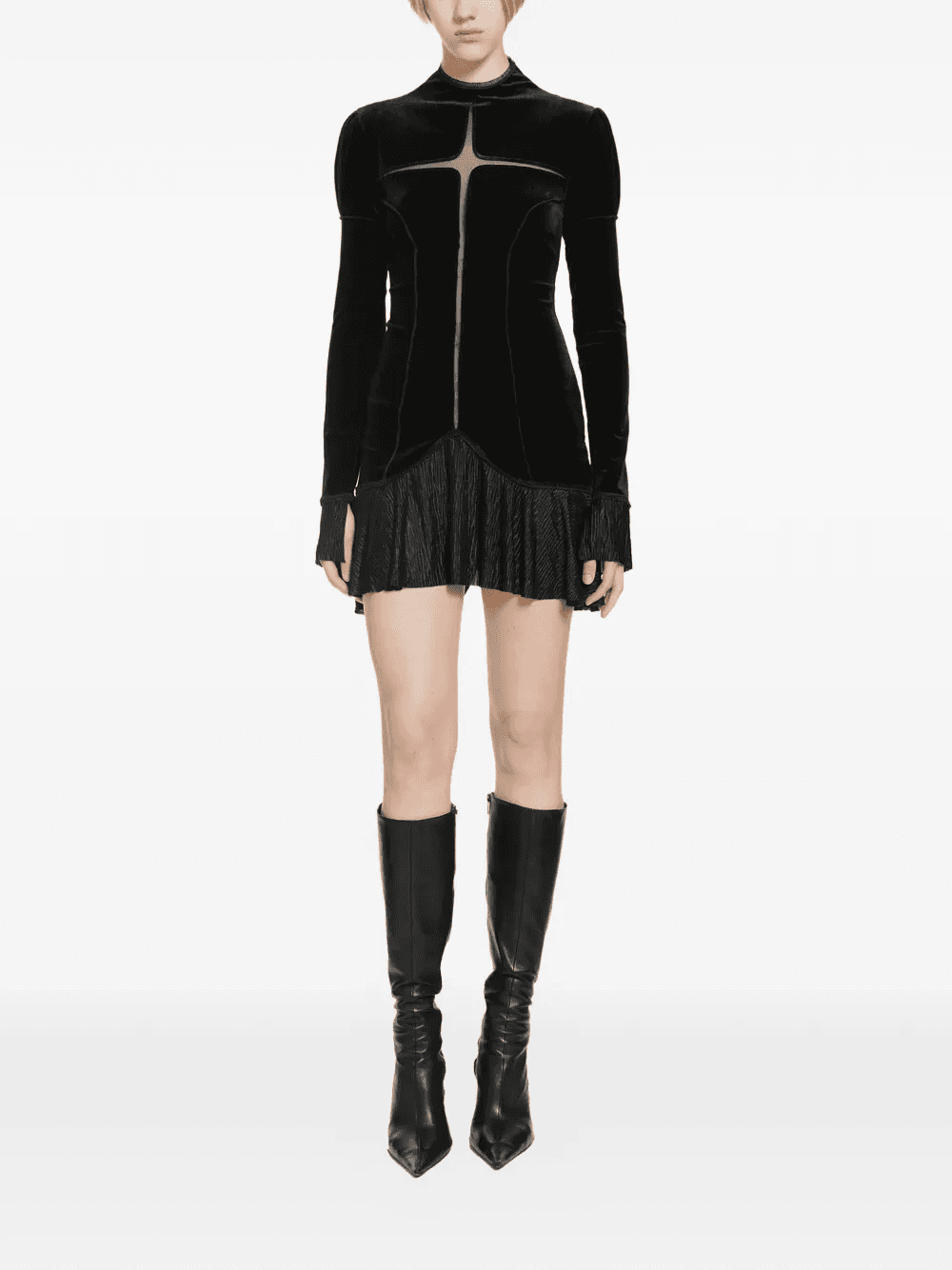 velvet pleated-skirt mini dress - Image 1