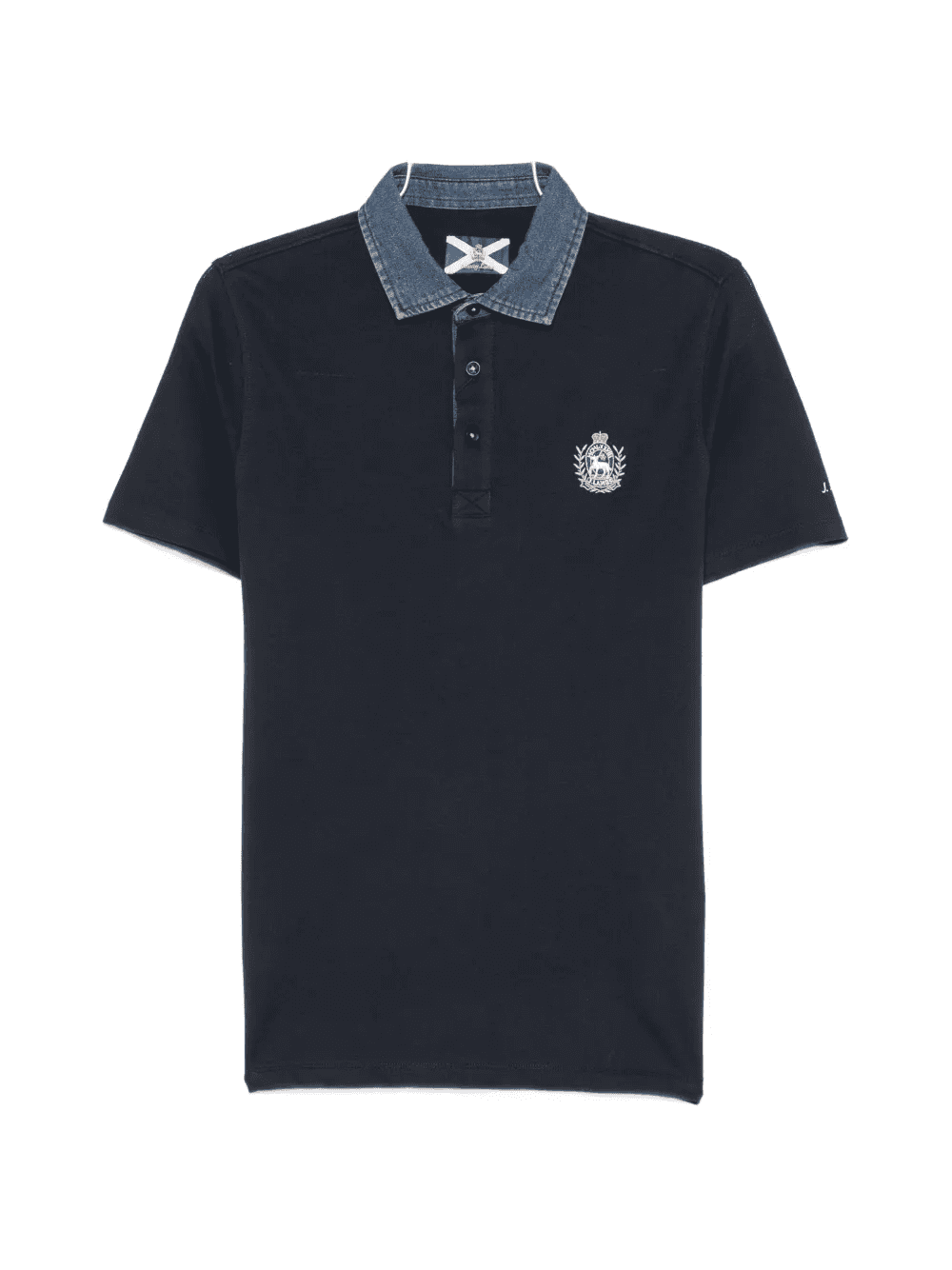 Avvocato denim-collar crest-patch polo shirt - Image 1