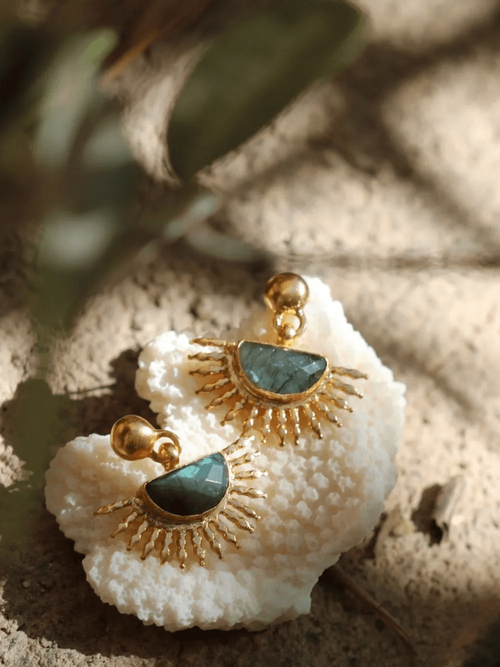 labradorite Sunrise hammered drop earrings — Image 3