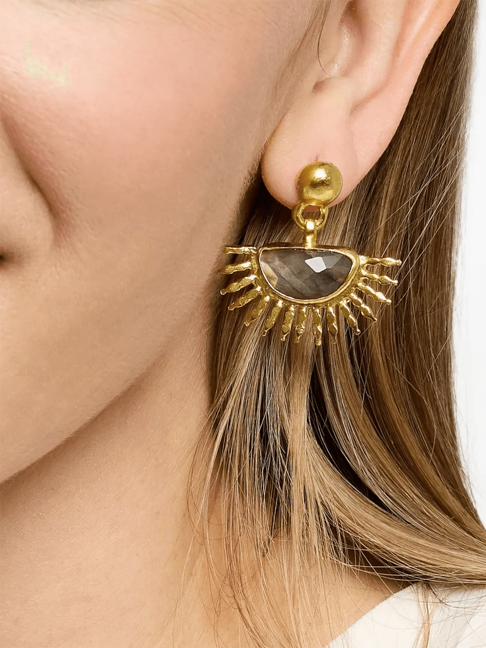 labradorite Sunrise hammered drop earrings — Image 2