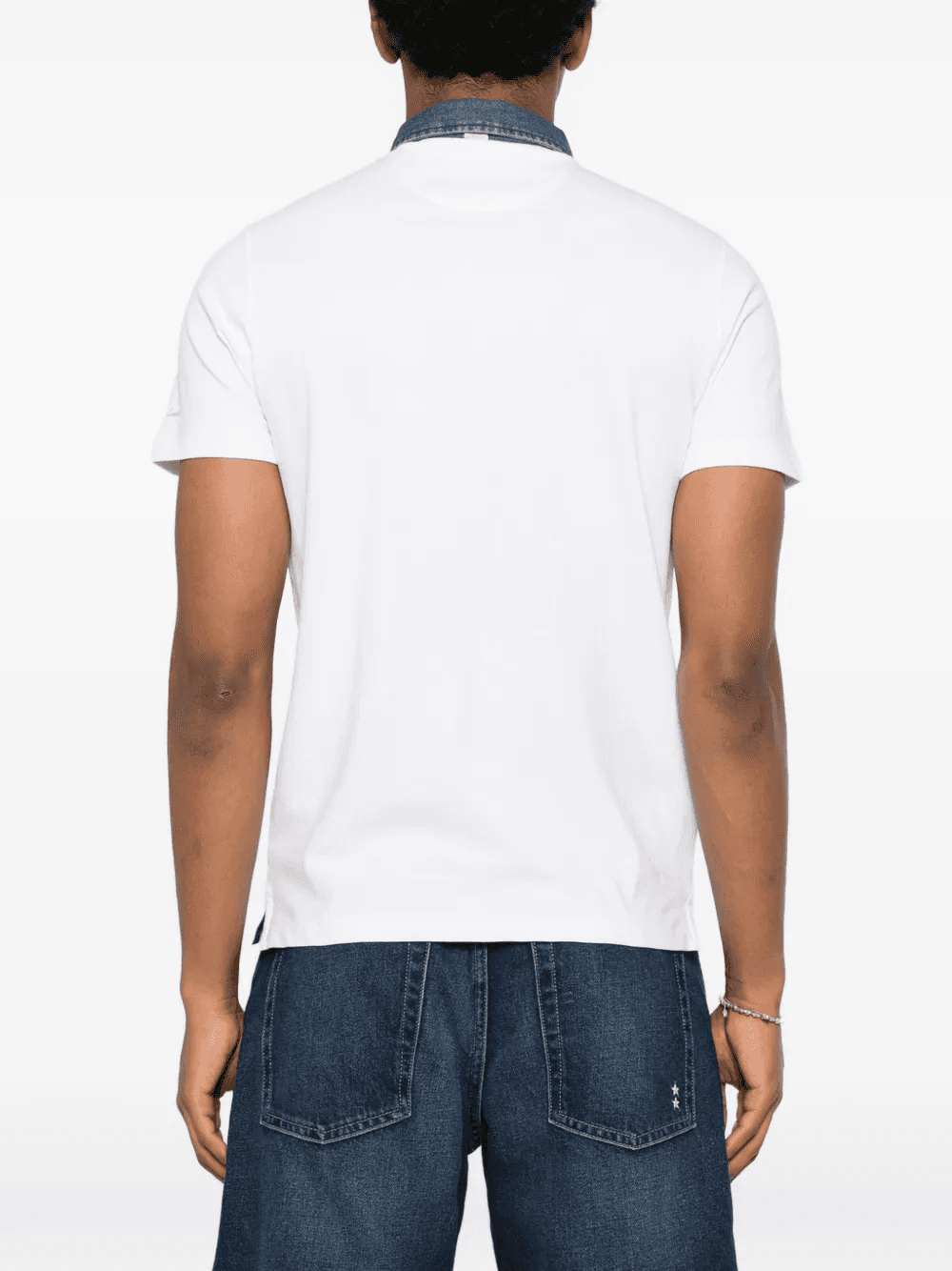 Avvocato denim-collar crest-patch polo shirt — Image 3