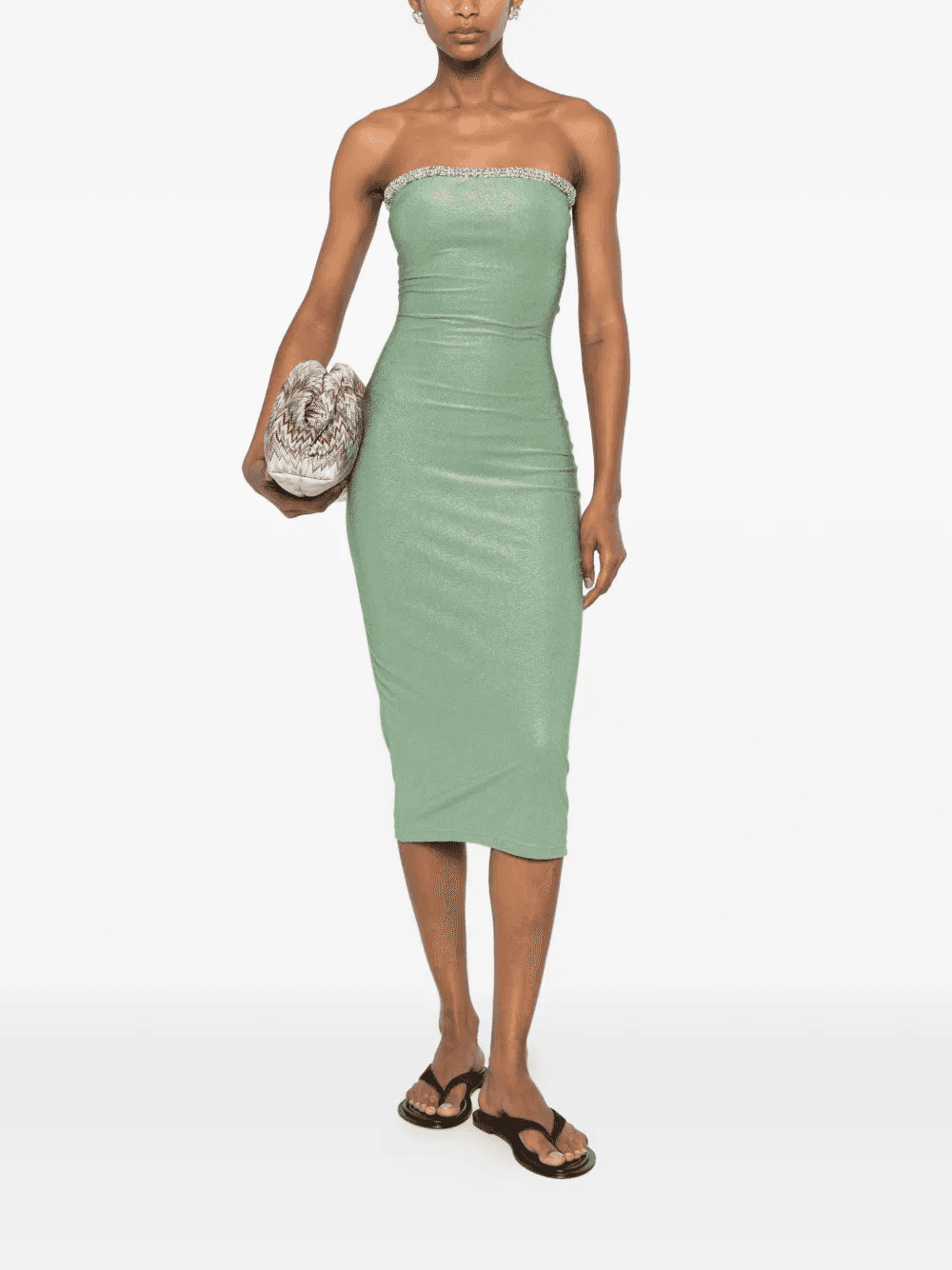crochet-trim strapless midi dress — Image 3
