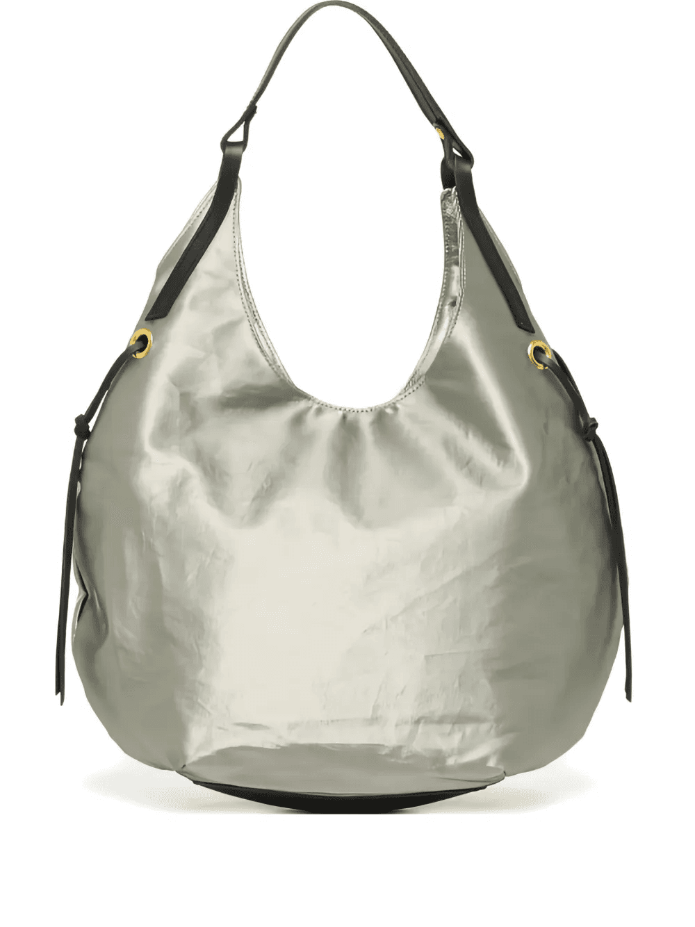 leather-trimmed linen shoulder bag - Image 1