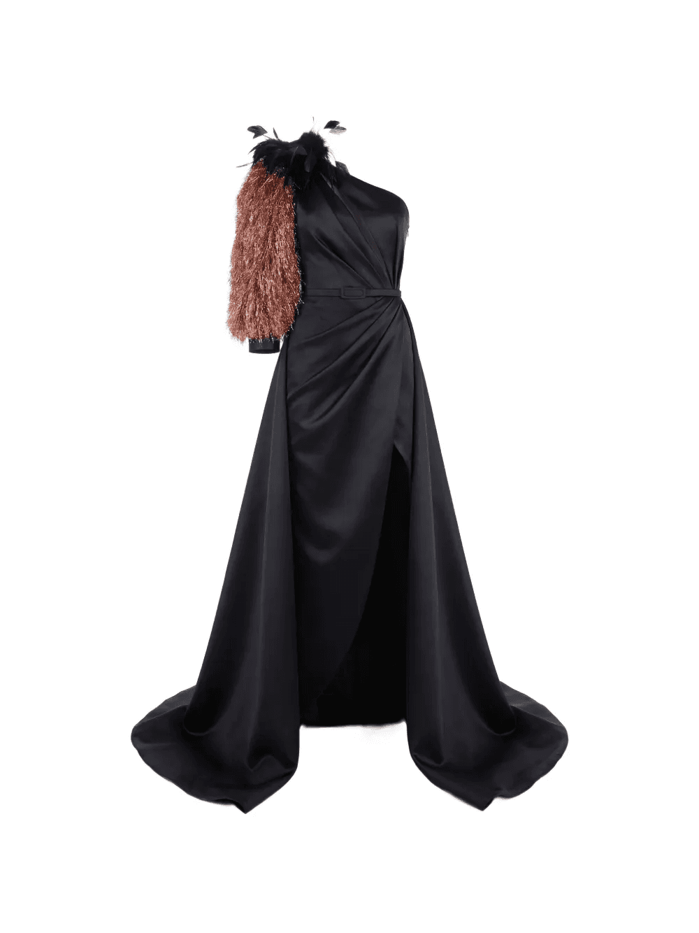 feather-embellished gown dress - Image 1