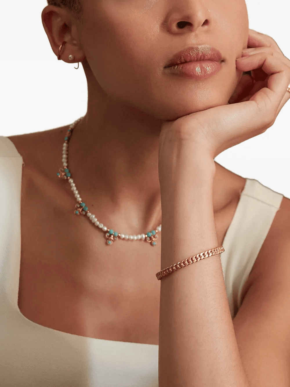 Amelie pearl and turqoise beaded necklace — Image 4