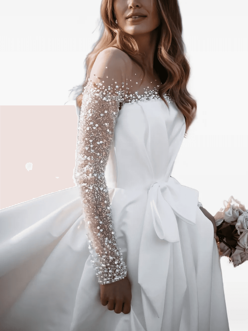 pearl-embellished bow-detail dress - Image 1