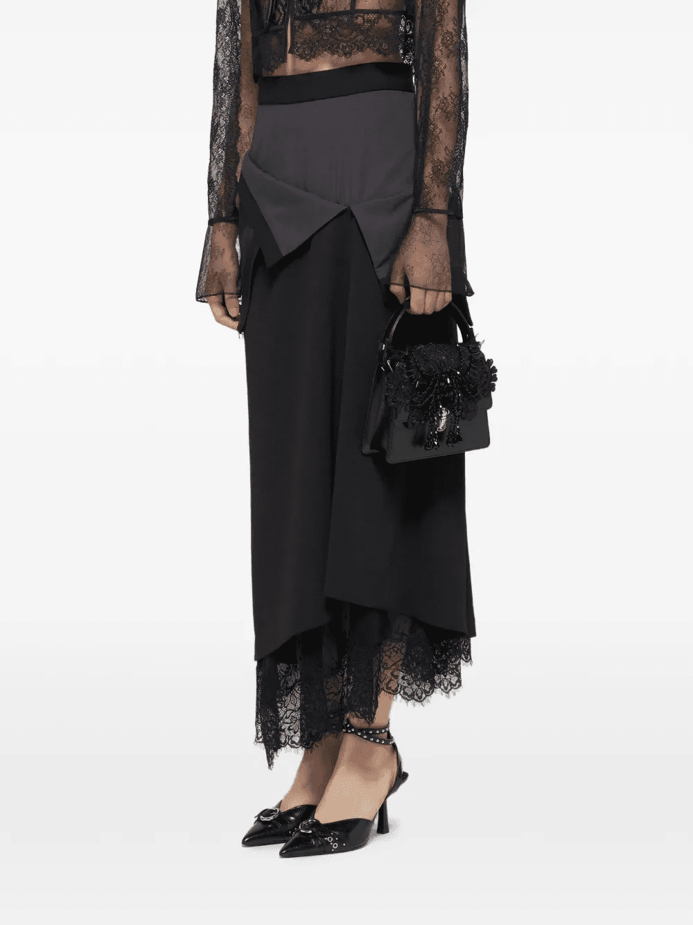 lace-trim maxi layered skirt — Image 3